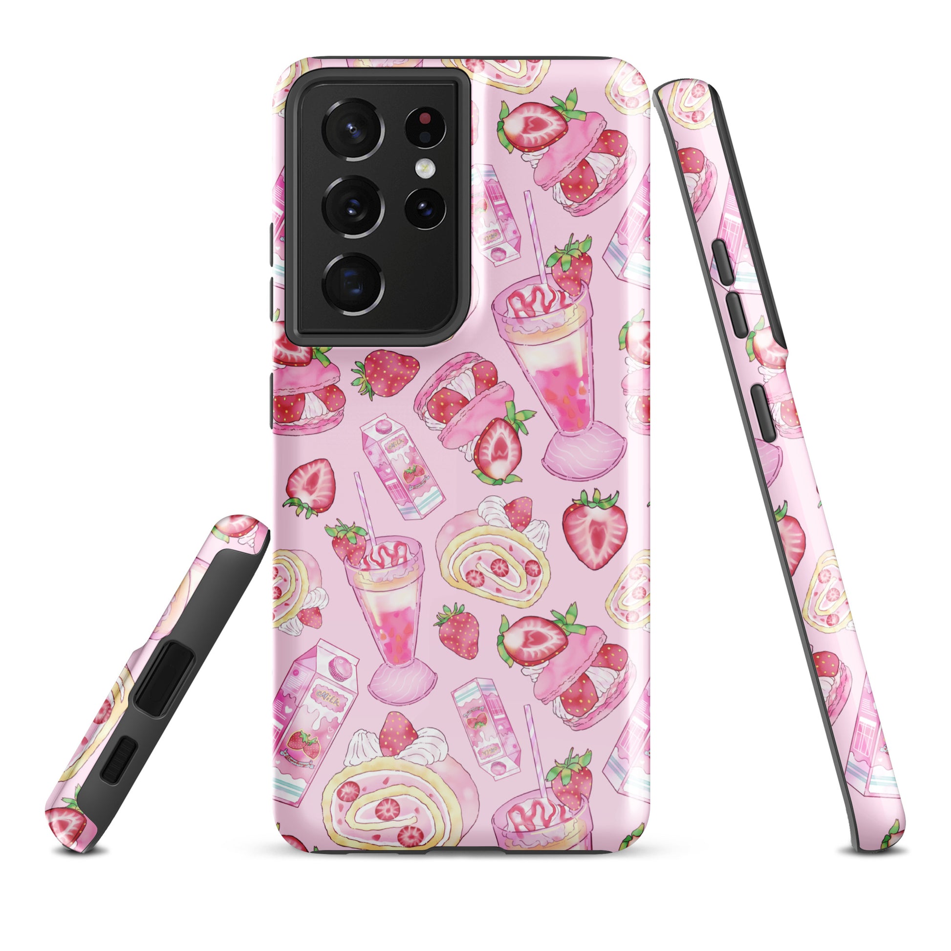 Stylish Strawberry Samsung® Tough Case featuring a pink dessert theme, perfect for protecting your phone in style.