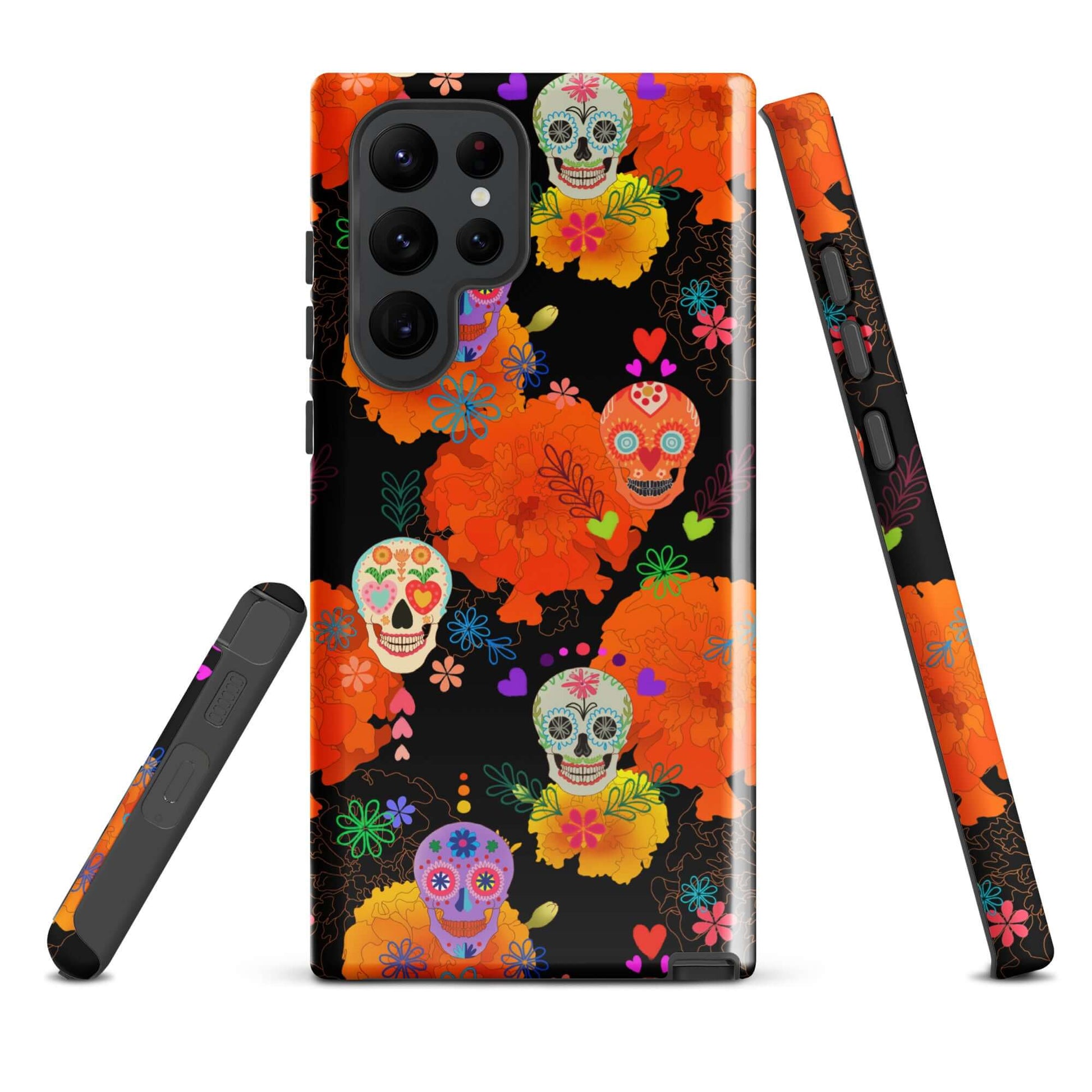 Vibrant Sugar Skull Samsung® Tough Case showcasing artistic design, impact-resistant materials, and dual-layer durability.