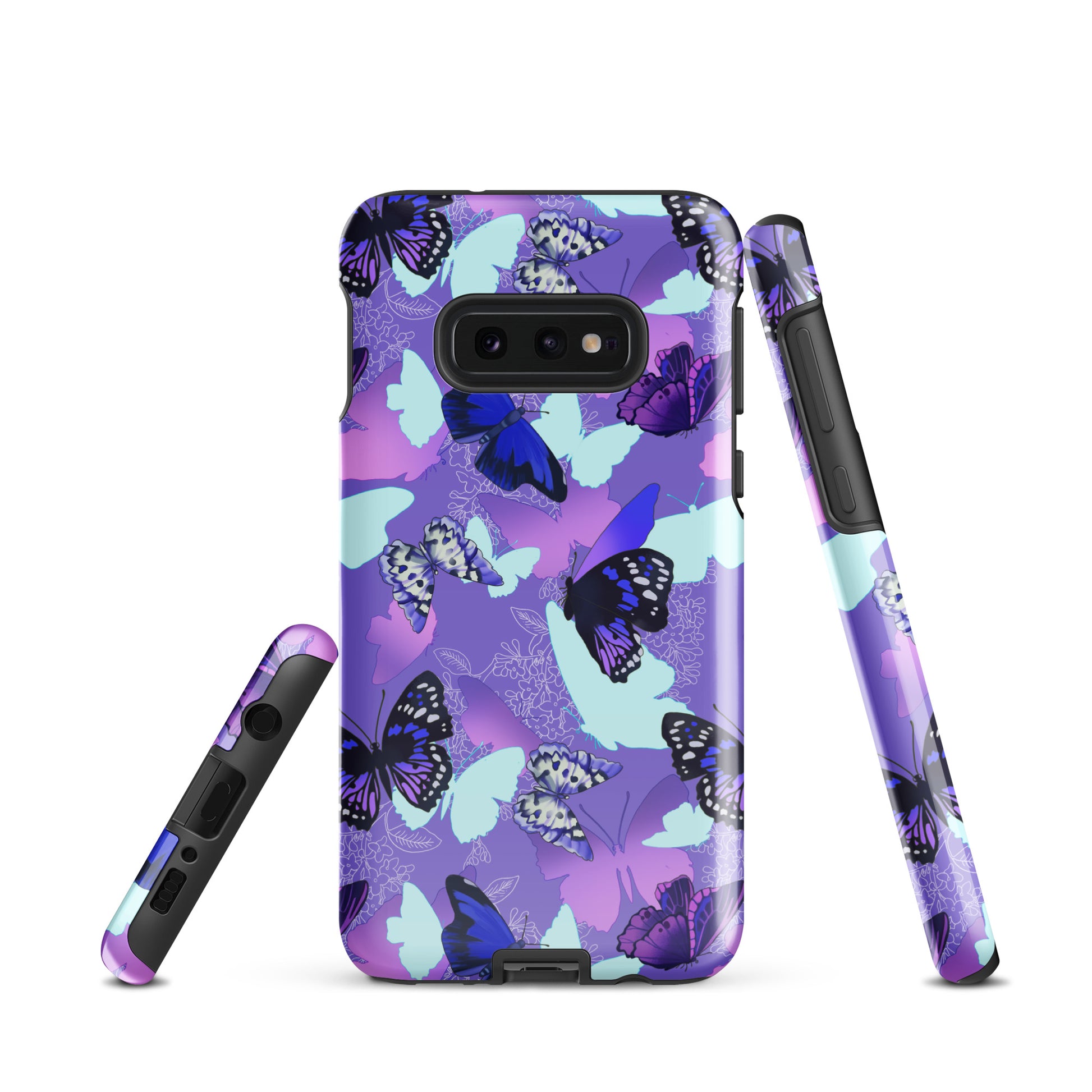 Butterfly Samsung® Tough Case showcases a vibrant butterfly design, offering stylish protection and durability for your phone.