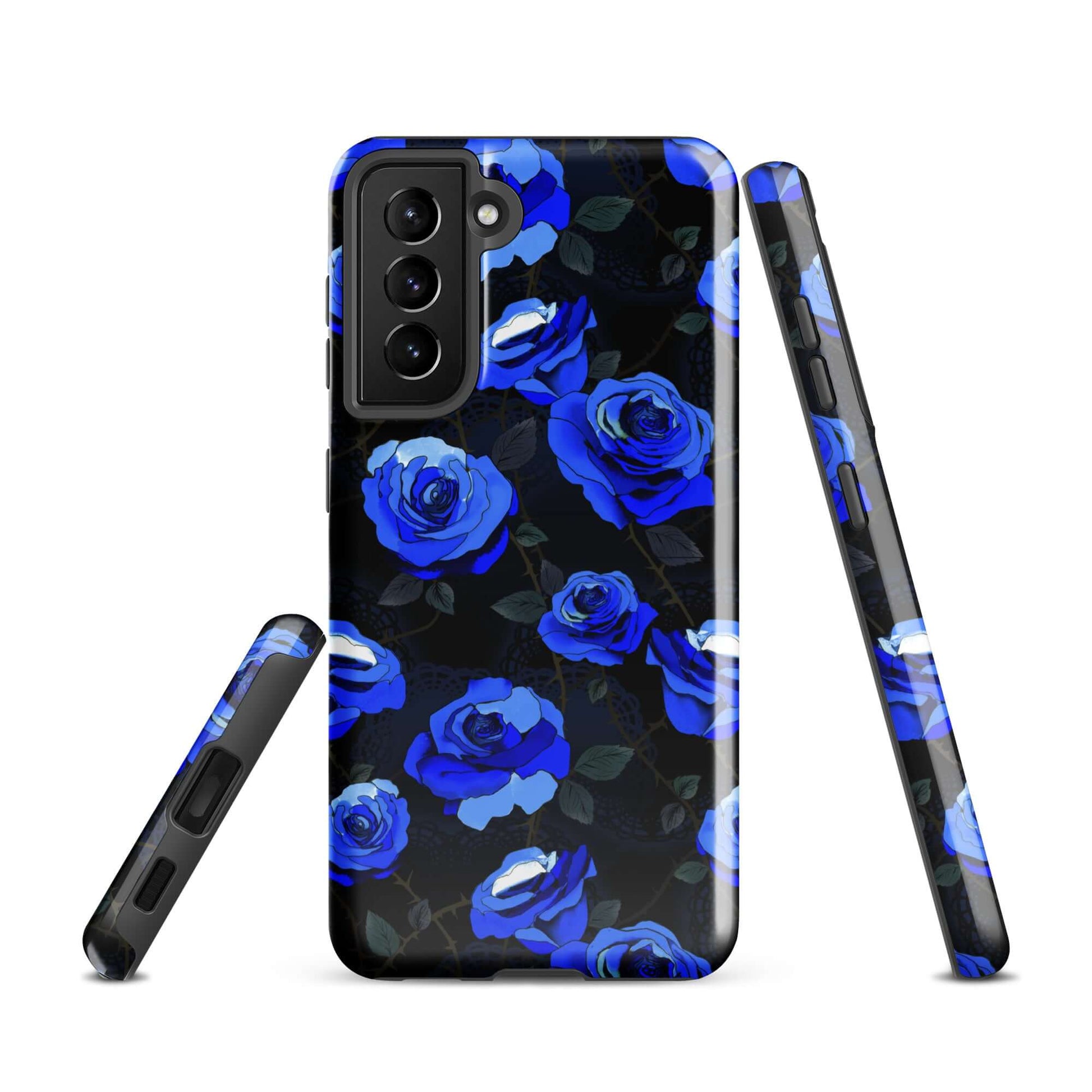 Protect your phone stylishly with the Enchanted Rose Samsung® Tough Case, featuring a stunning blue rose design.