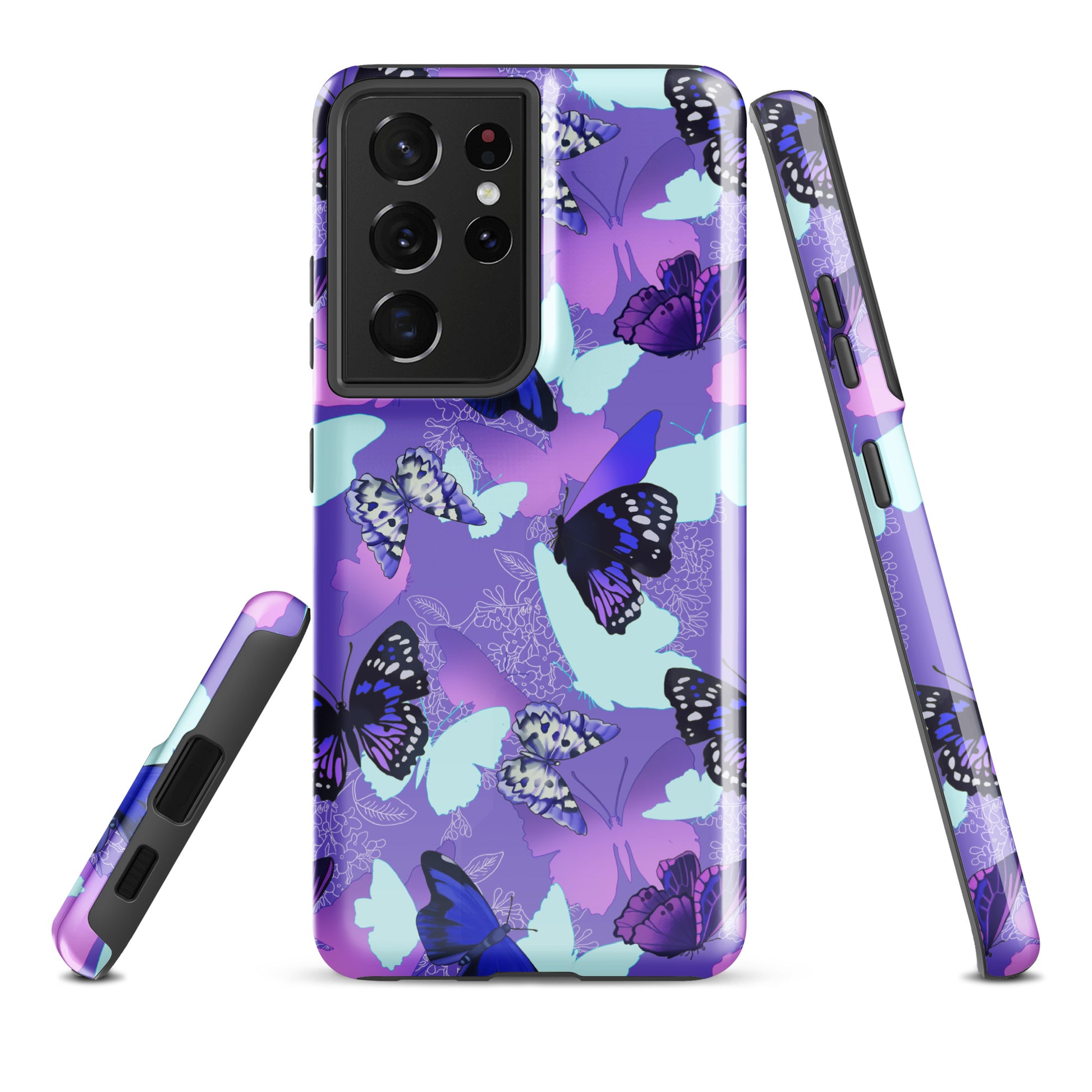Stylish Butterfly Samsung® Tough Case featuring colorful butterflies, providing durable protection for your phone.