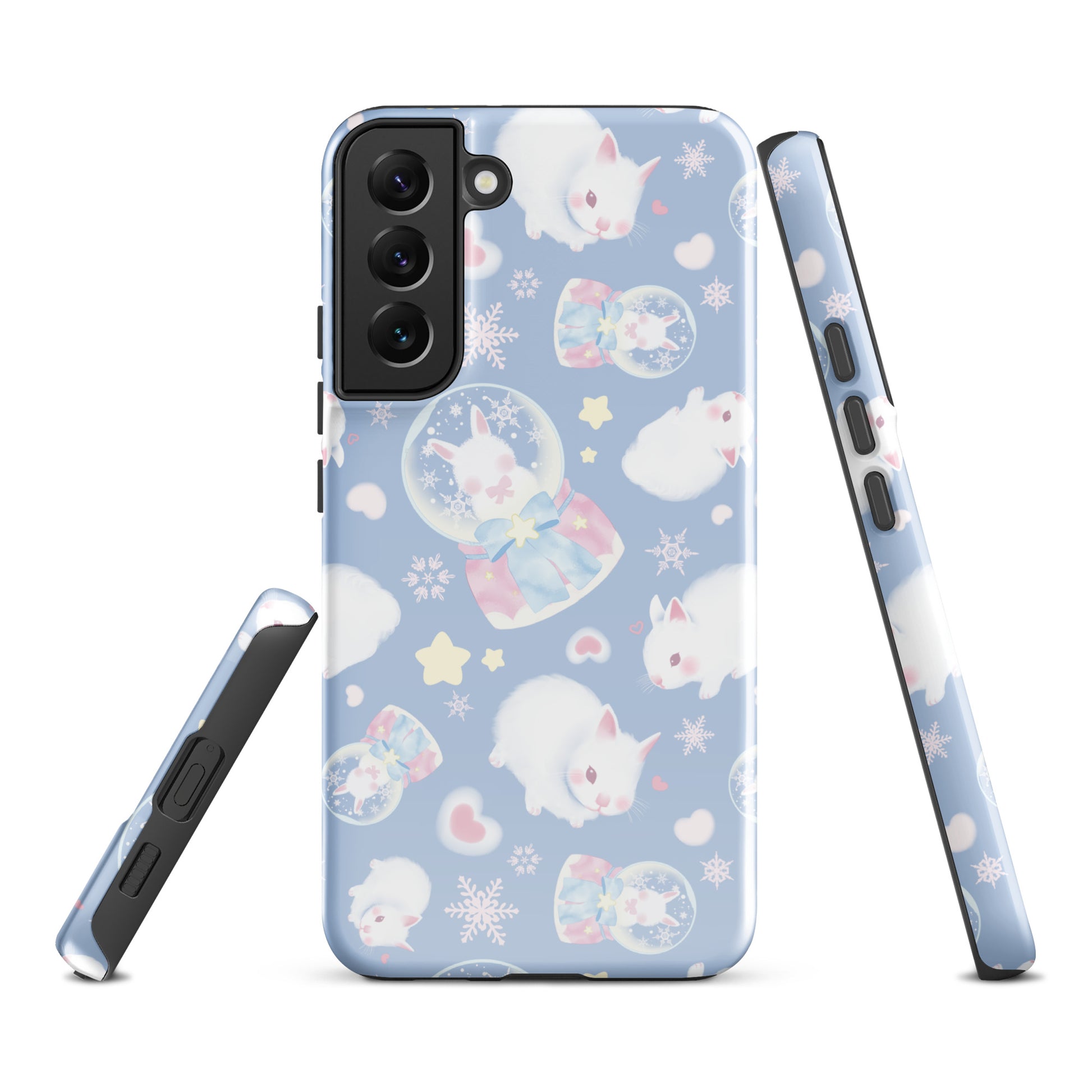 Snow Bunny Samsung® Tough Case featuring adorable bunnies in snow globes, offering stylish protection for your phone.
