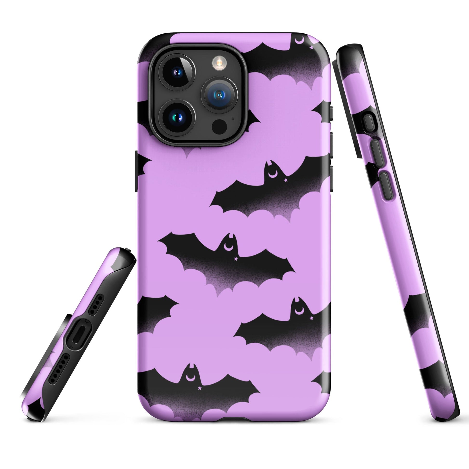Stylish Aensland iPhone® Tough Case featuring a durable design with bats on a purple background for ultimate protection.