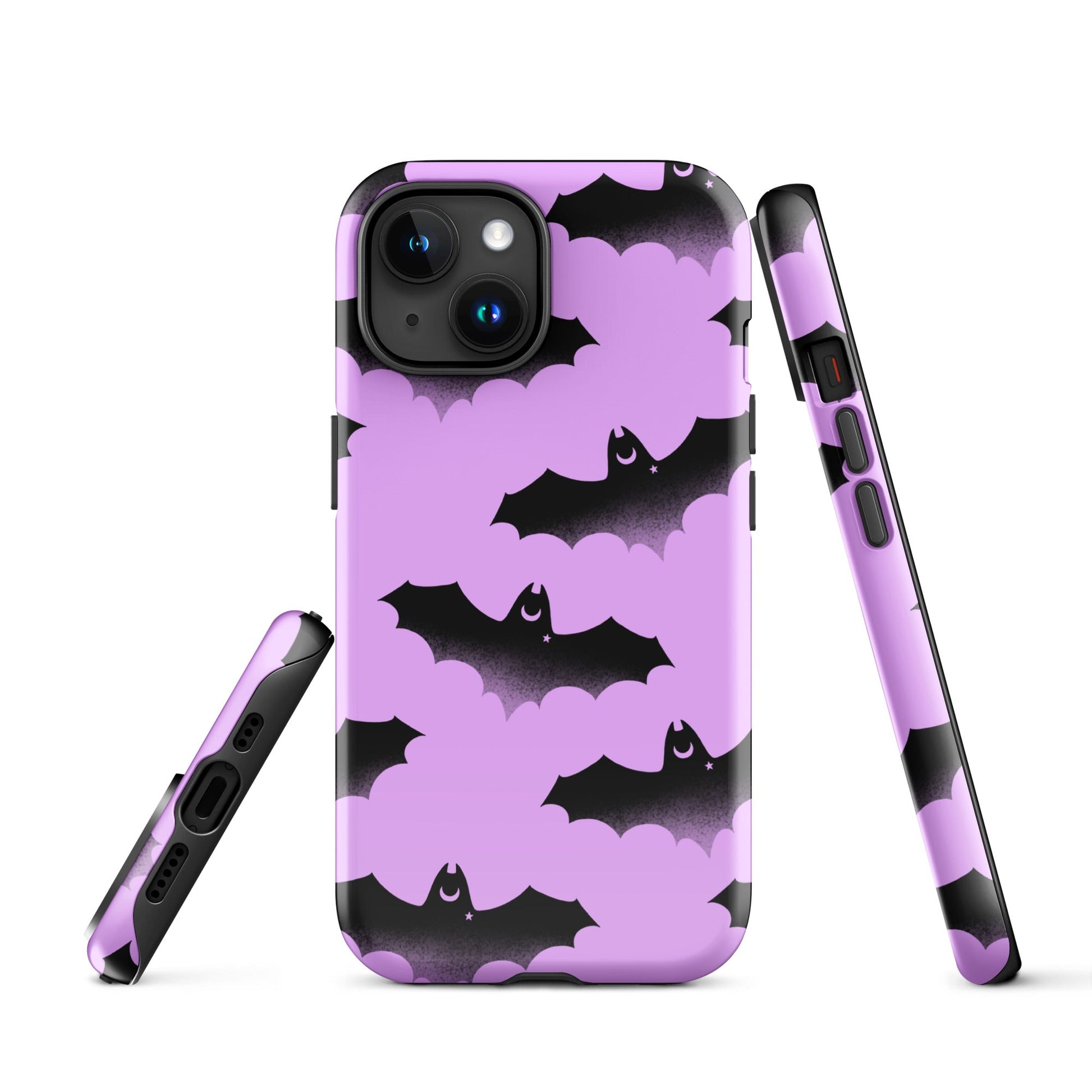 Stylish Aensland iPhone® Tough Case in purple bat design offers durable, dual-layer protection for your device.