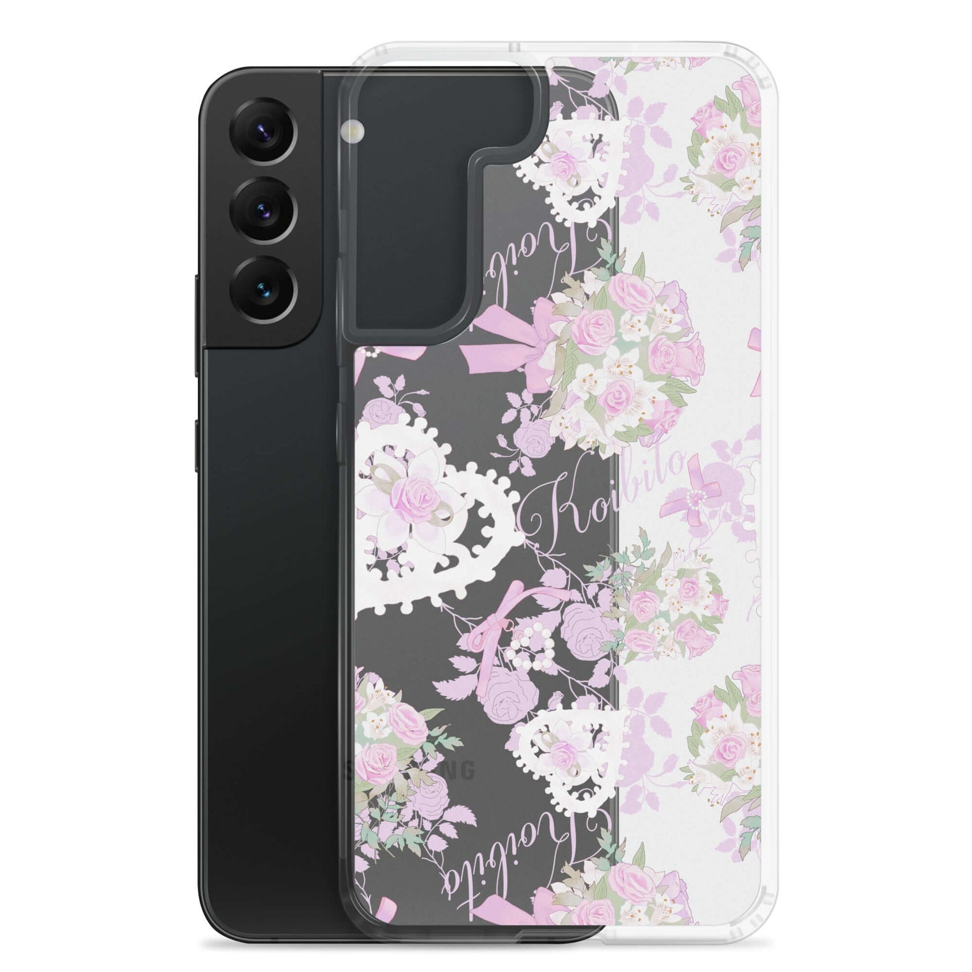 Elegant Anniversary Samsung® Clear Case with floral design, perfect for pastel outfits while offering solid protection.