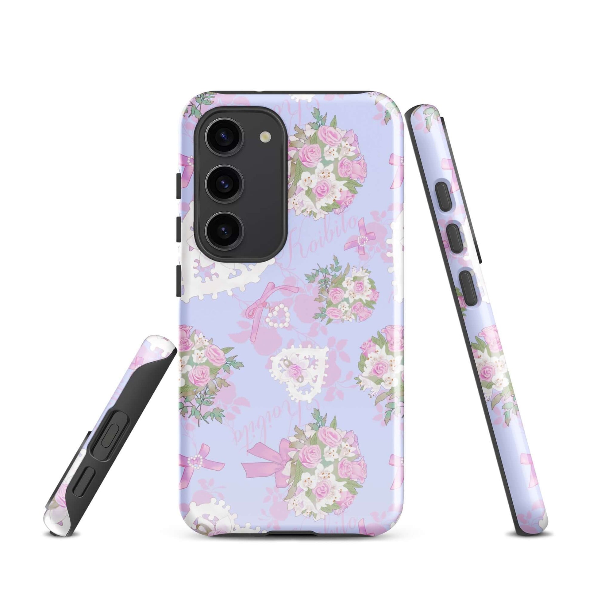 Stylish Anniversary Samsung® Tough Case featuring floral design, offering impact resistance and dual-layer protection.