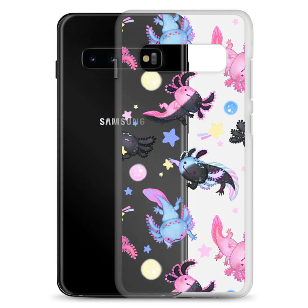 Protect your phone in style with the Axolotl Samsung® Clear Case, showcasing adorable axolotls and vibrant designs.