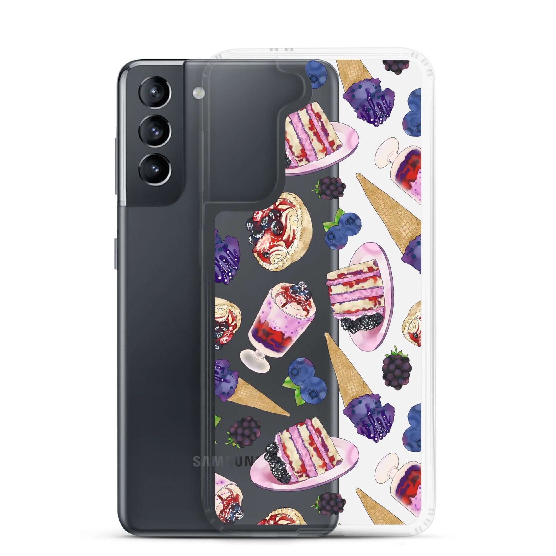 Berry Samsung® Clear Case showcases a vibrant dessert design, protecting your phone in style this summer.