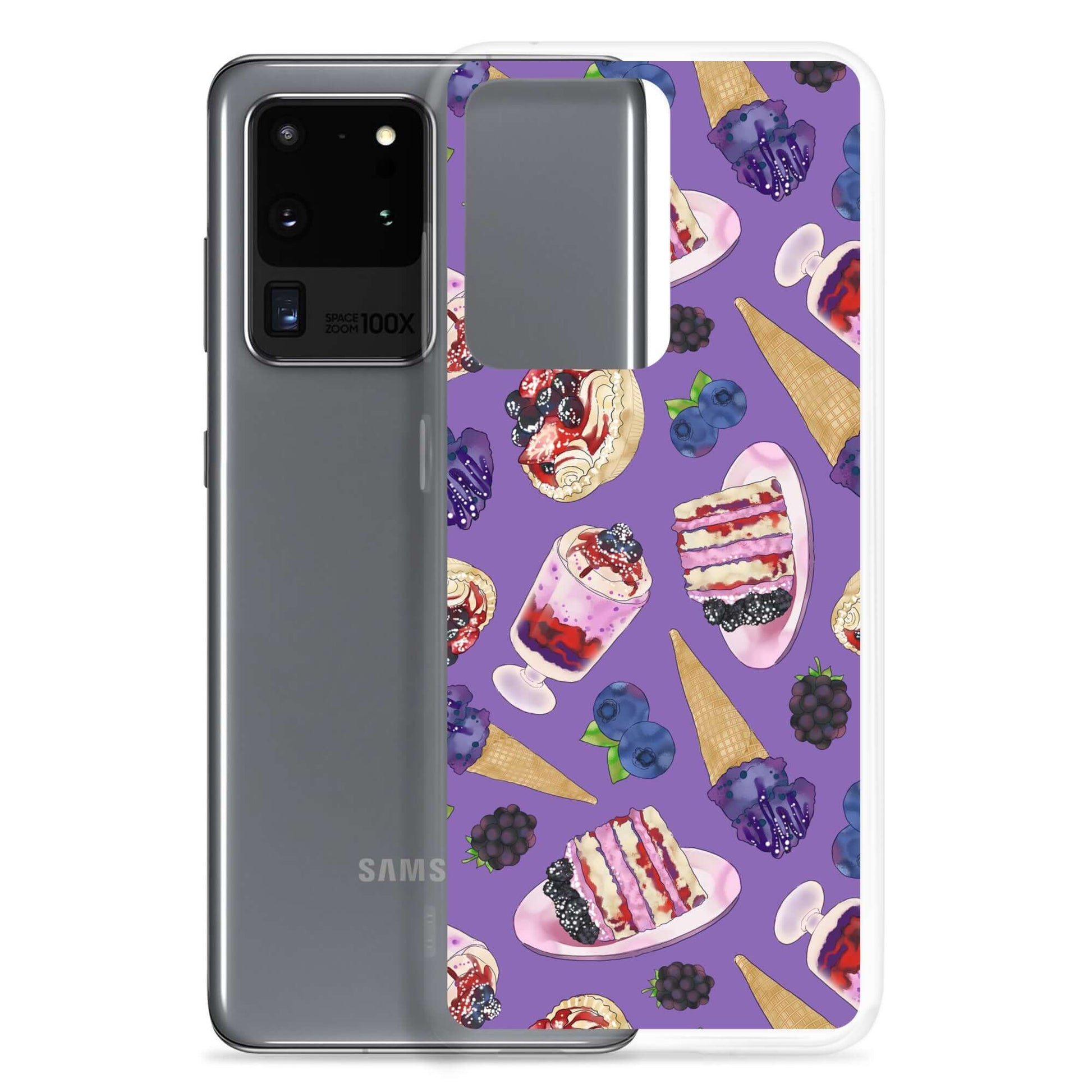 Sleek Berry Samsung® Clear Case featuring a playful dessert design, perfect for summer protection against scratches.