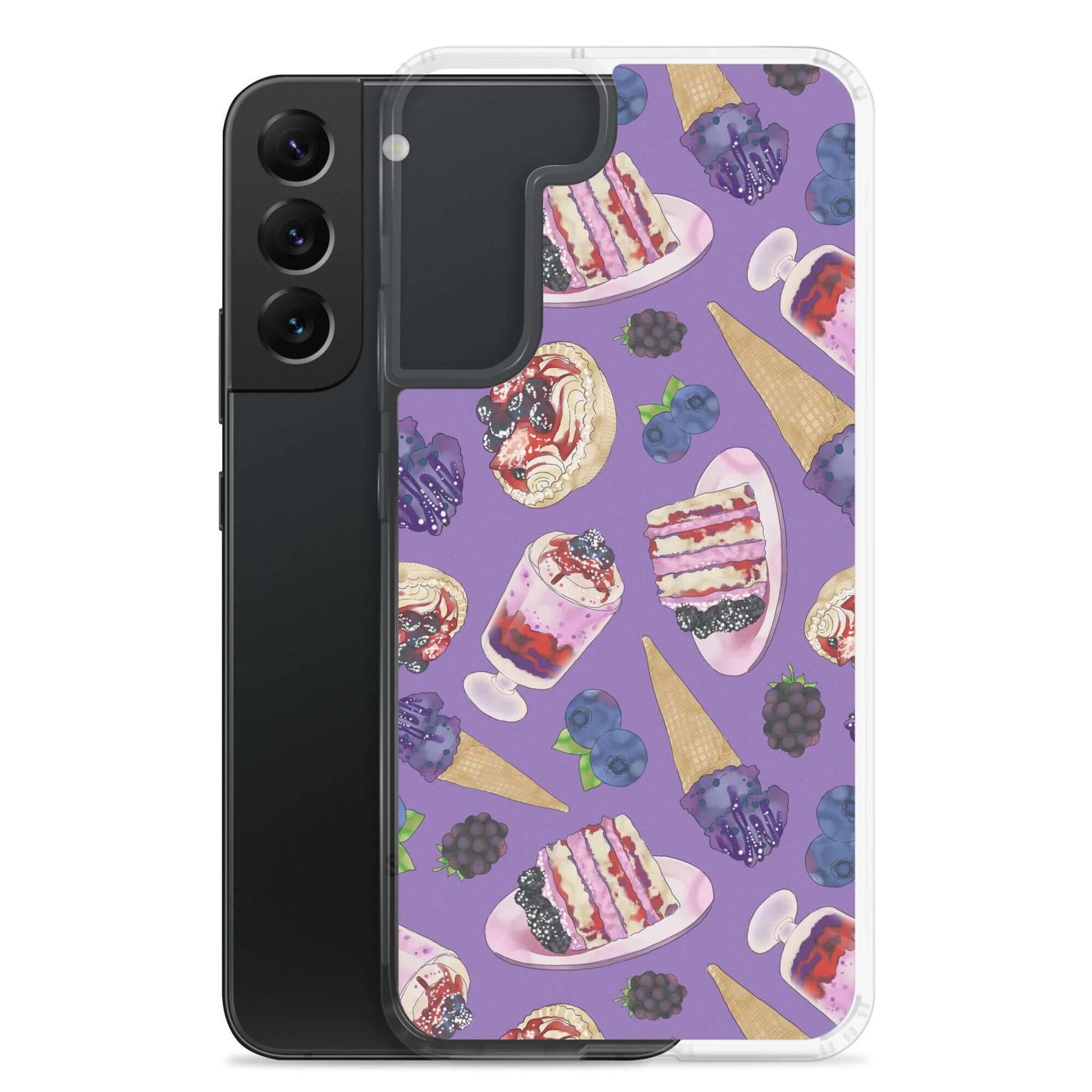 Sleek Berry Samsung® Clear Case features a fun dessert pattern, protecting your phone while adding style.
