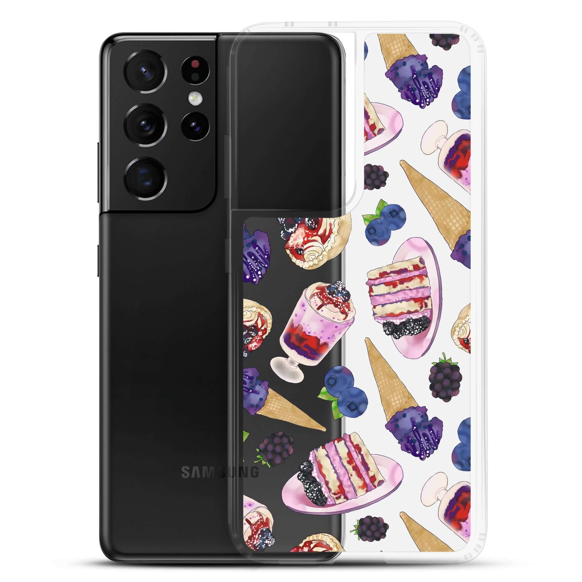 Sleek Berry Samsung® Clear Case showcases a fun dessert design, providing protection for your Galaxy S21 Ultra.