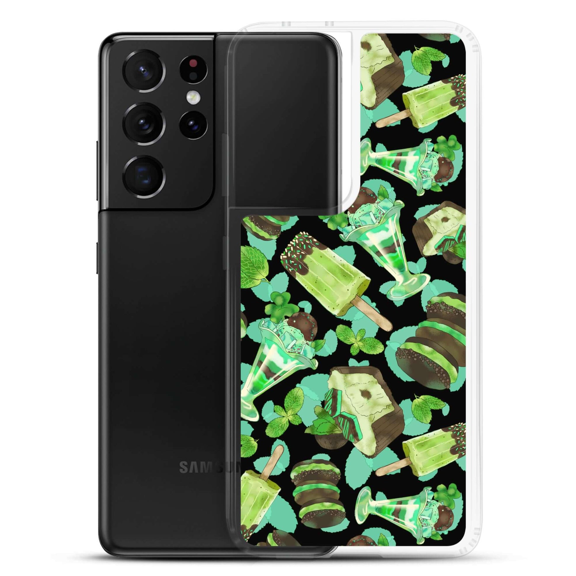Bright and cheerful Choco Mint Samsung® Clear Case showcases a fun design that protects against scratches and dirt.