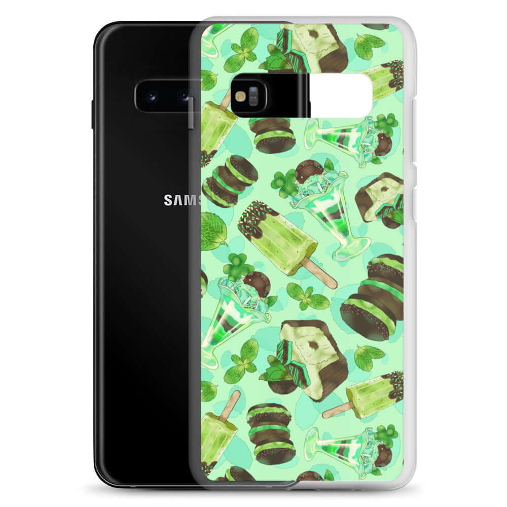 Choco Mint Samsung® Clear Case features a vibrant mint design, adding style and protection to your Galaxy S10.