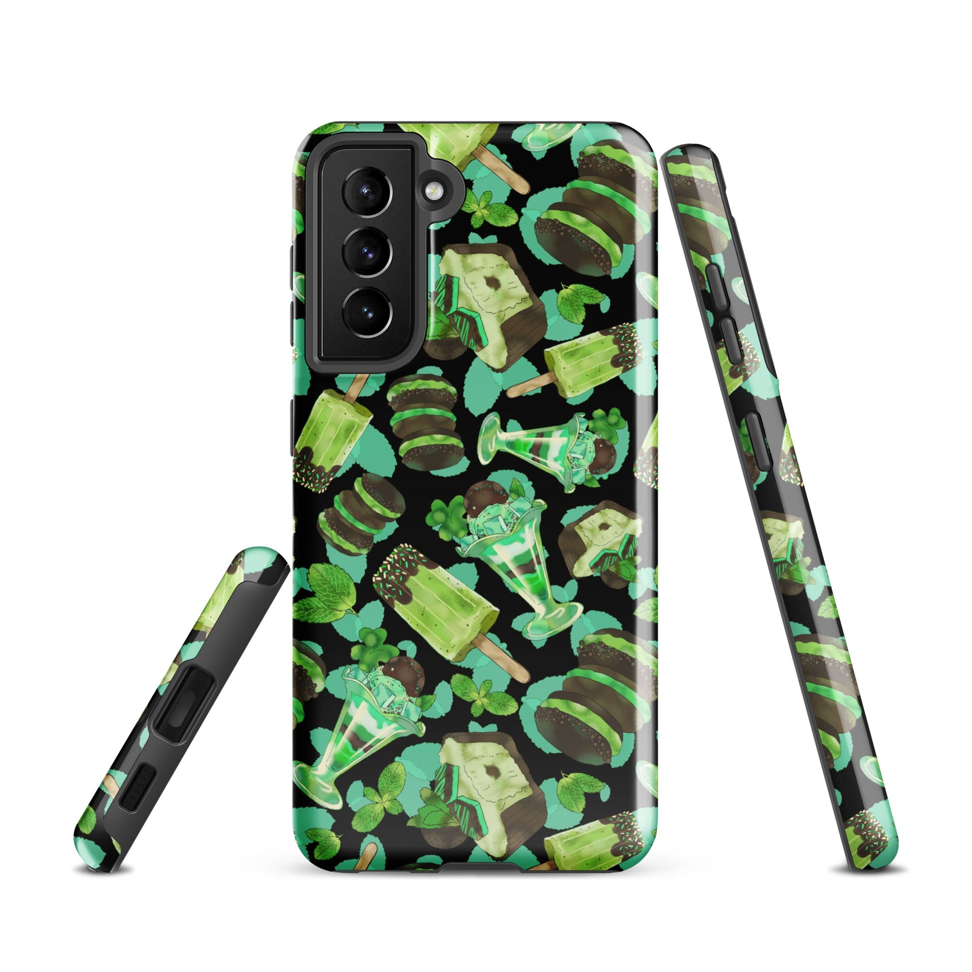 Choco Mint Samsung® Tough Case features a vibrant design, providing sleek protection for your phone against bumps and scratches.