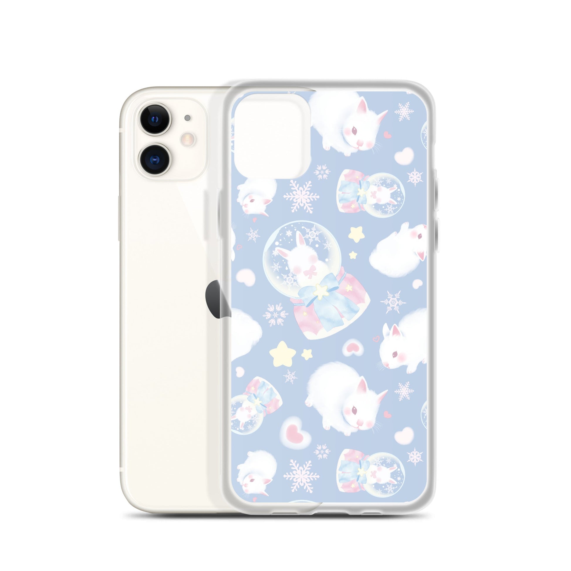 Sleek Snow Bunny iPhone® Clear Case with flexible sides, perfect for protecting against scratches and dirt.