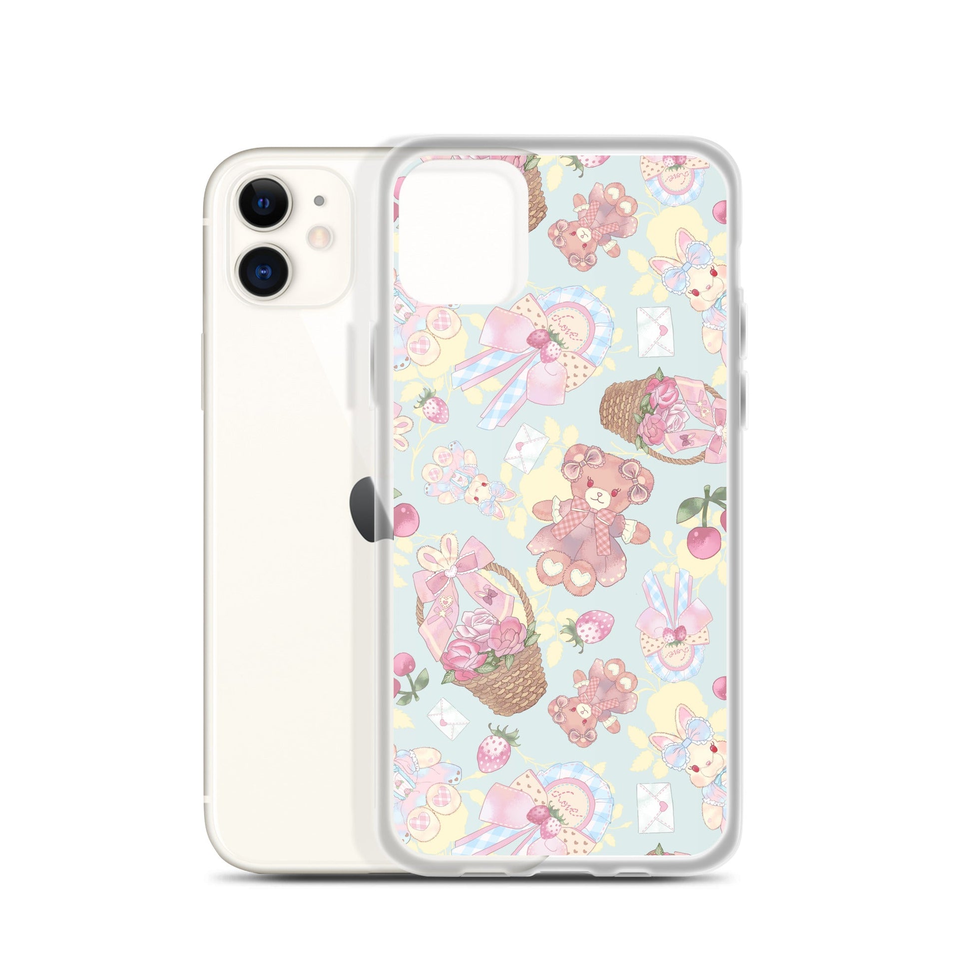 Sweet Teddy iPhone® Clear Case featuring a cute design, offering protection from scratches and easy access to ports.