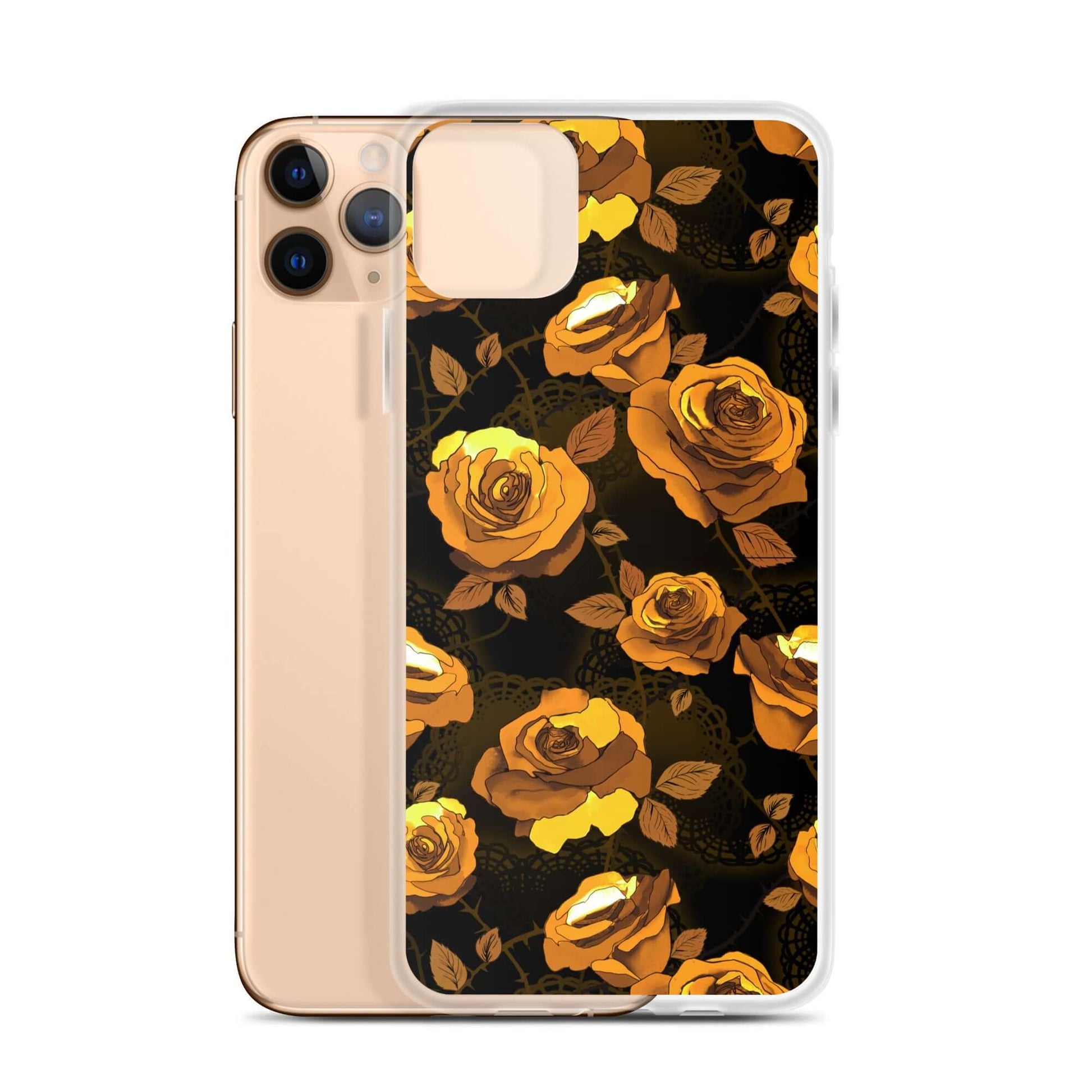 Stylish Enchanted Rose iPhone® Clear Case featuring vibrant rose design, offering durable protection and easy access.