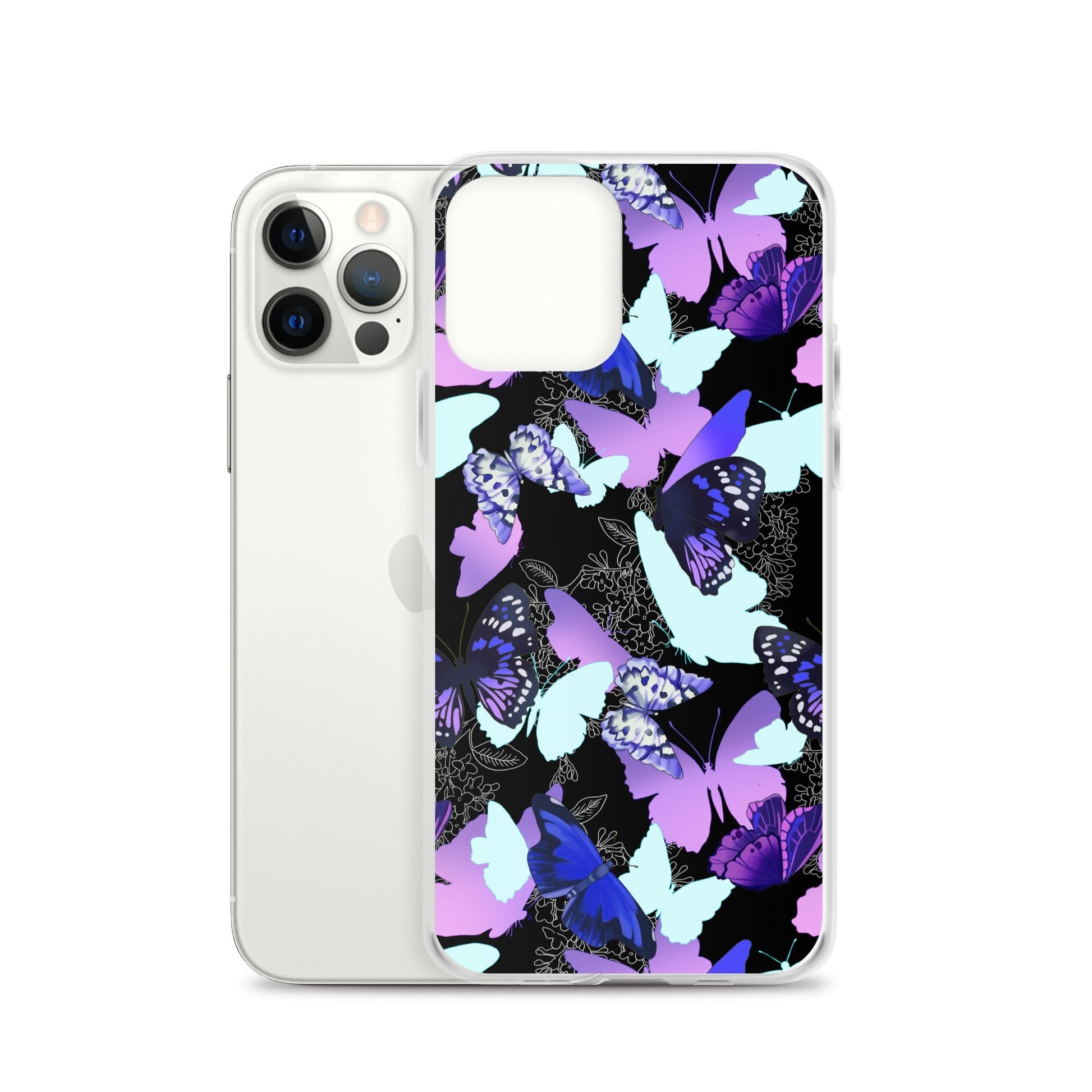 Stylish Butterfly iPhone® Clear Case featuring vibrant butterflies, offering protection from scratches and dirt.