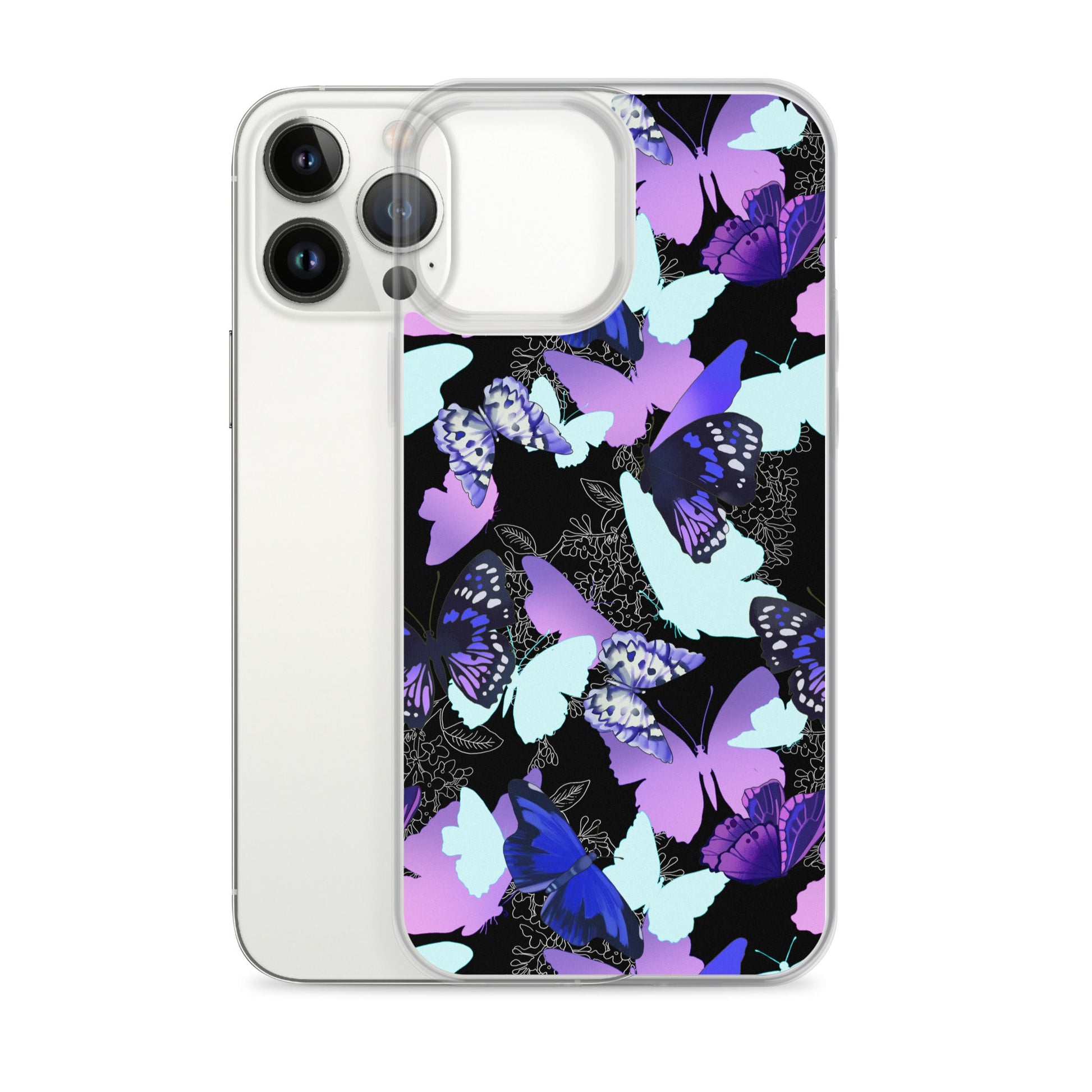 Sleek Butterfly iPhone® Clear Case with vibrant butterfly design offers protection from scratches and dust.