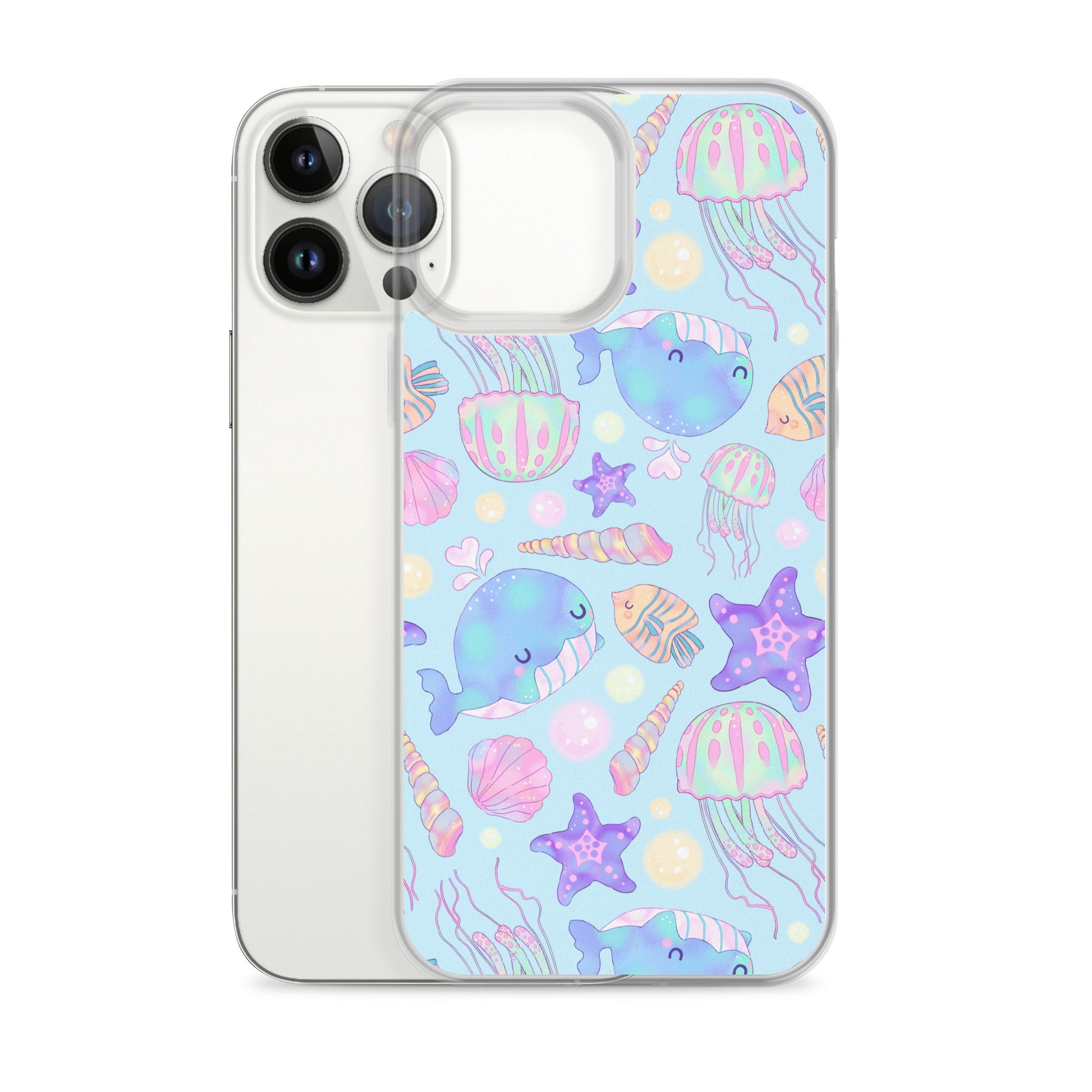 Under the Sea iPhone® Clear Case features colorful marine designs, offering sleek protection for your device.