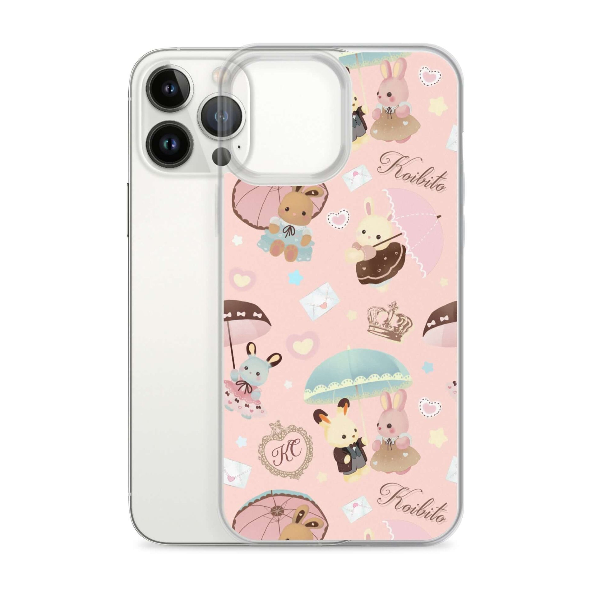 Colorful Parasol Bunny iPhone® Clear Case featuring adorable bunnies and umbrellas, perfect for protection and style.