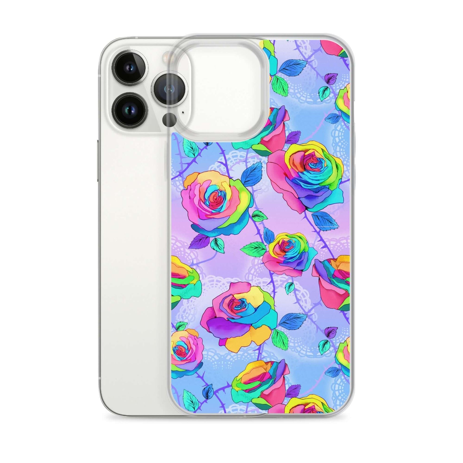 Sleek Enchanted Rose iPhone® Clear Case features vibrant roses, protecting your phone from scratches and dirt.