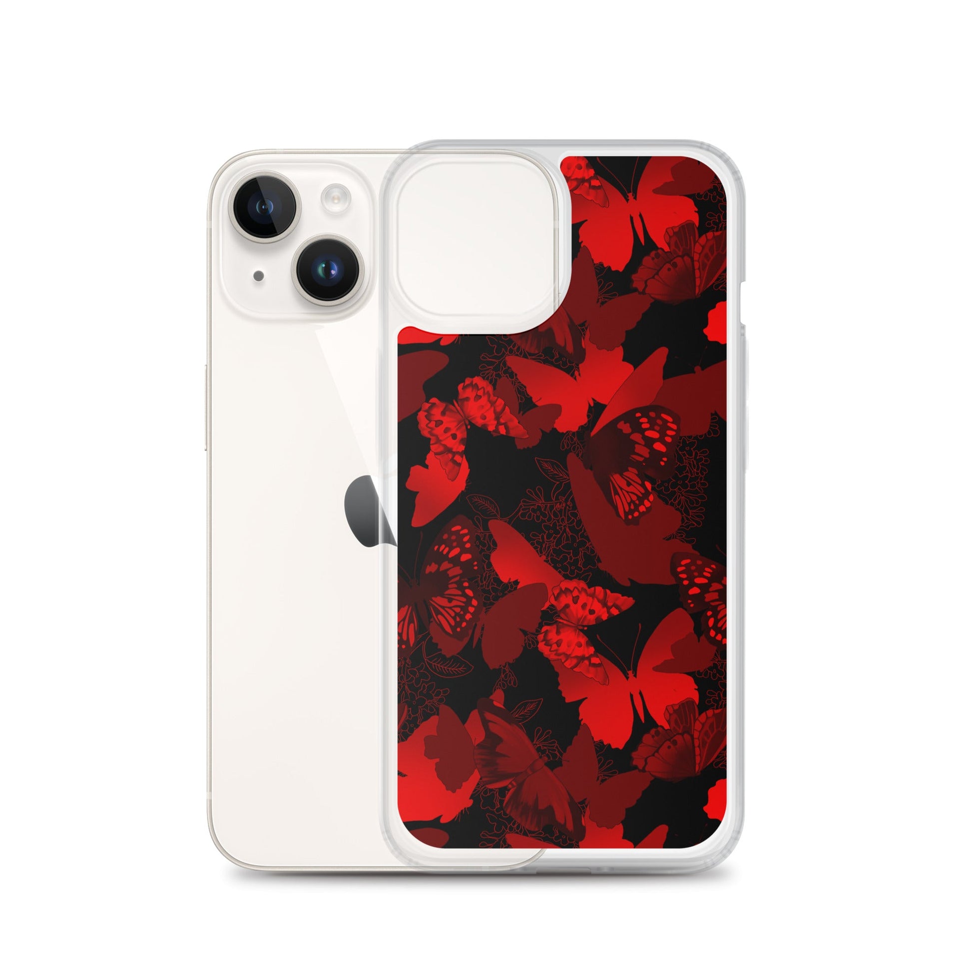Sleek Butterfly iPhone® Clear Case features a vibrant design, protecting against scratches and dust with flexible sides.