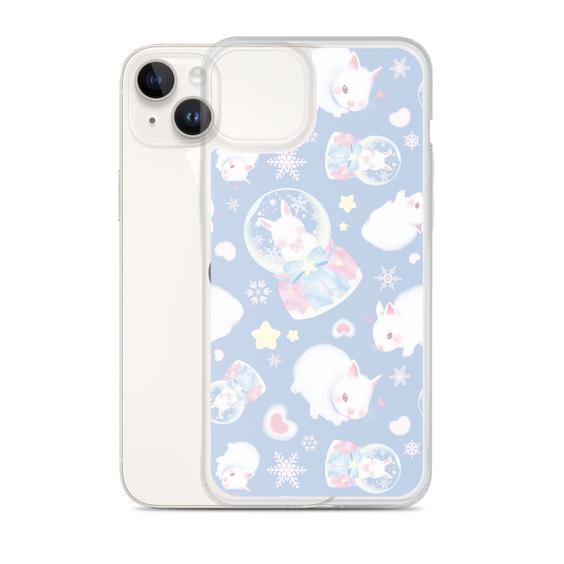 Stylish Snow Bunny iPhone® Clear Case featuring playful bunnies, protects against scratches and dirt with a sleek design.