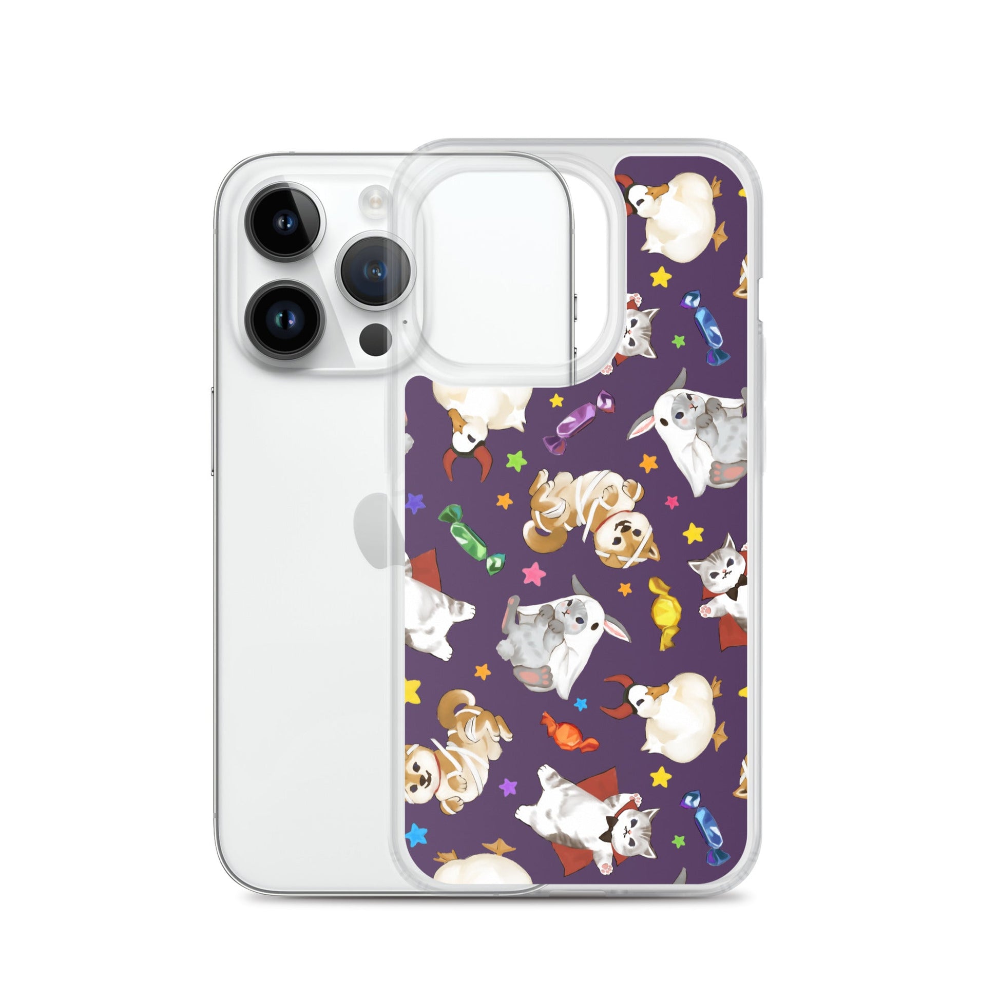 Trick or Treaters iPhone® Clear Case features a playful design and protects against scratches and dirt. Perfect for Halloween fun!