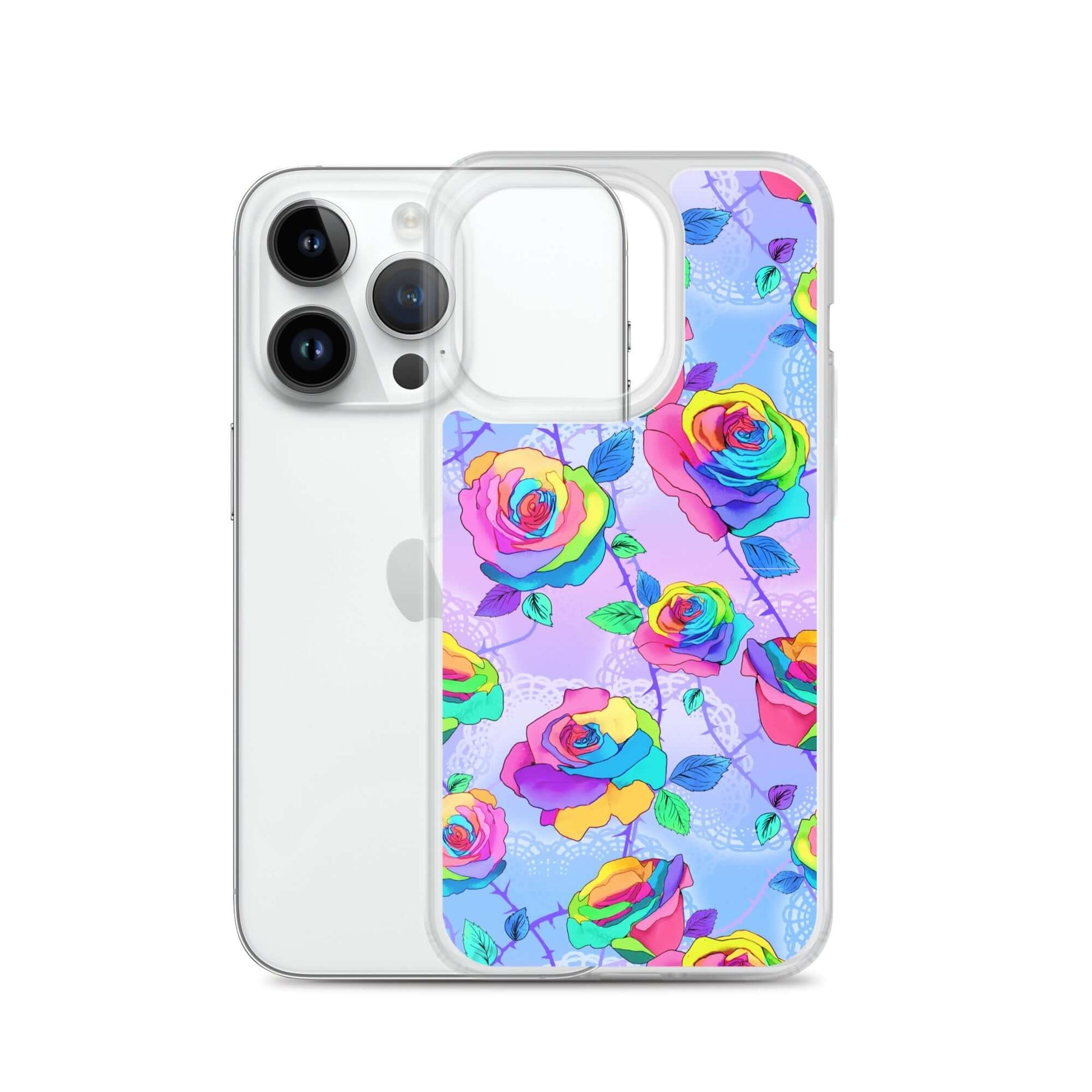 Stylish Enchanted Rose iPhone® Clear Case offers protection with a vibrant floral design and precise port openings.