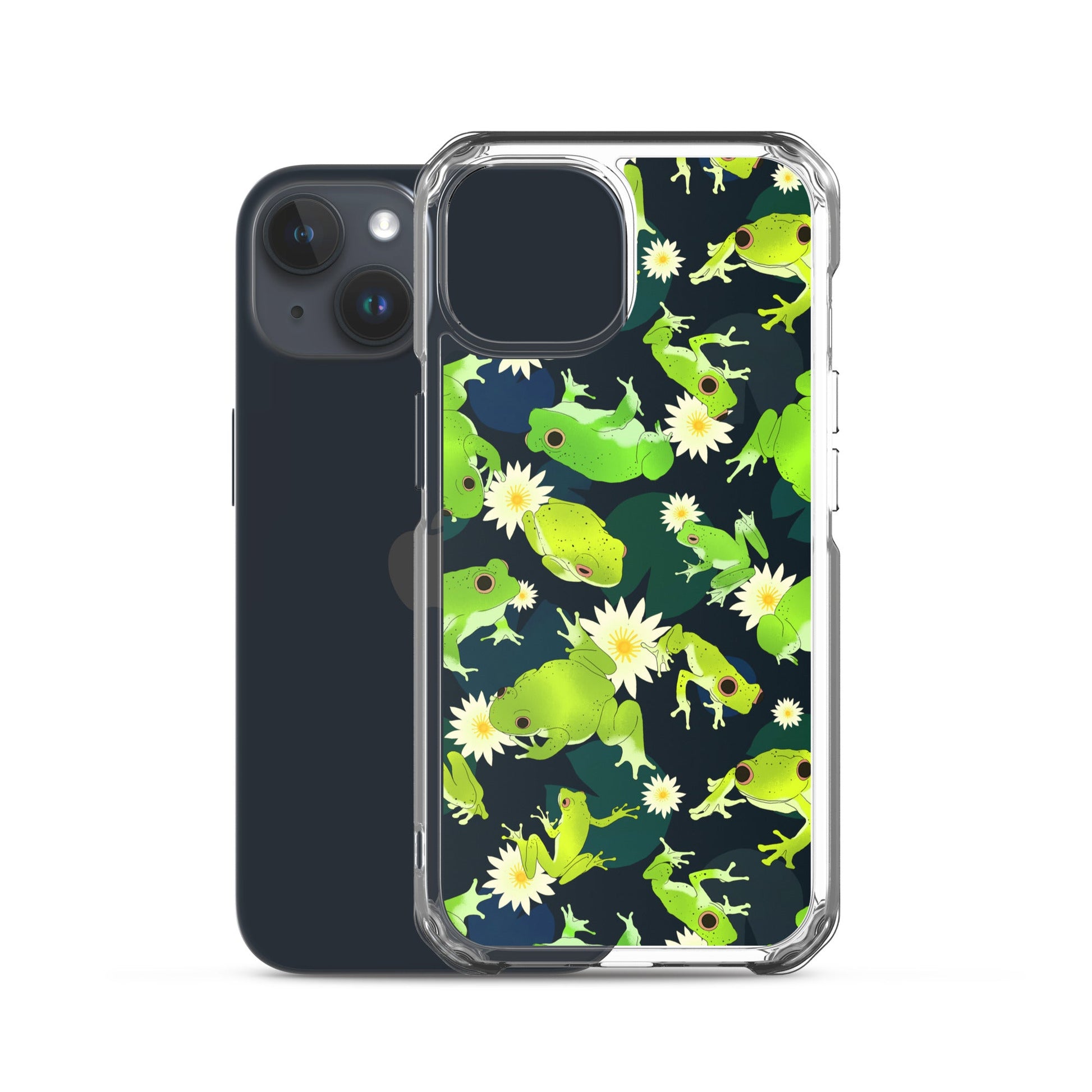 Kero-kero iPhone® Clear Case features vibrant frogs and flowers, offering stylish protection for your iPhone®.
