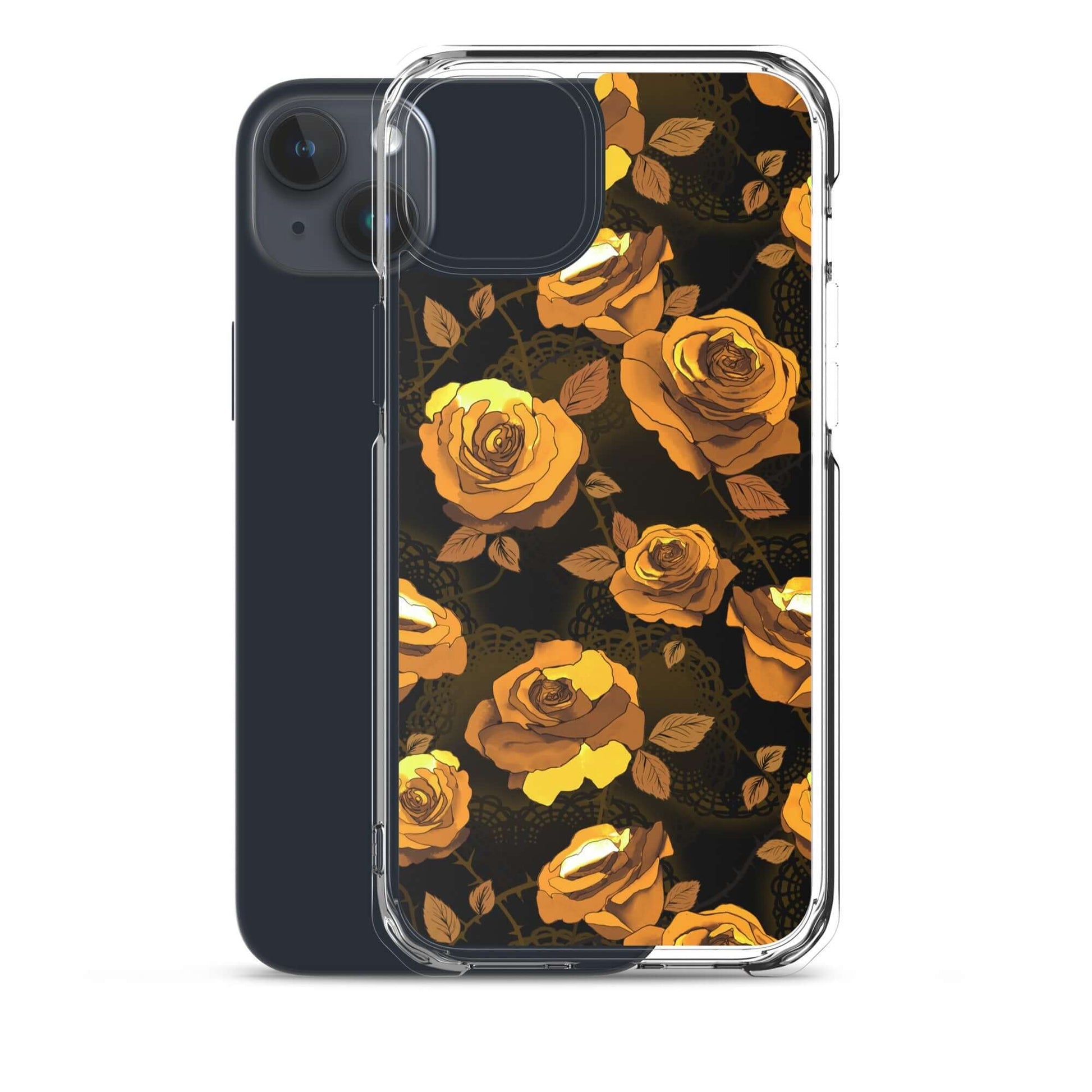 Sleek Enchanted Rose iPhone® Clear Case featuring a floral design, offering protection against scratches and dirt.