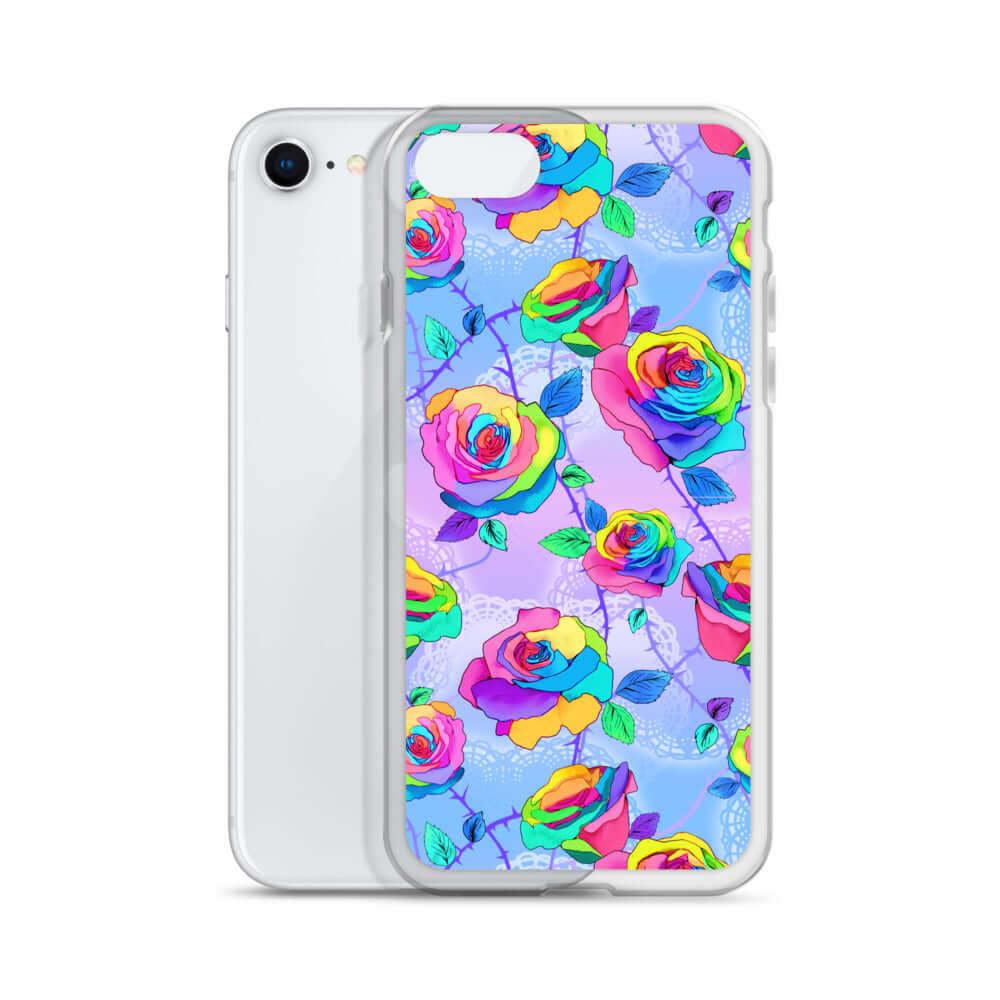 Colorful Enchanted Rose iPhone® Clear Case featuring a solid back and flexible sides for ultimate protection and style.
