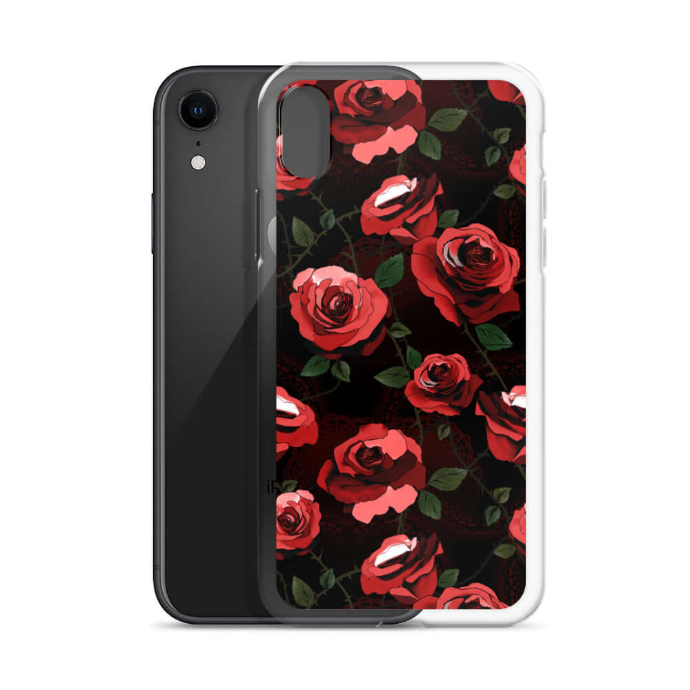 Enchanted Rose iPhone® Clear Case showcases vibrant roses, offering sleek protection against scratches and dirt.