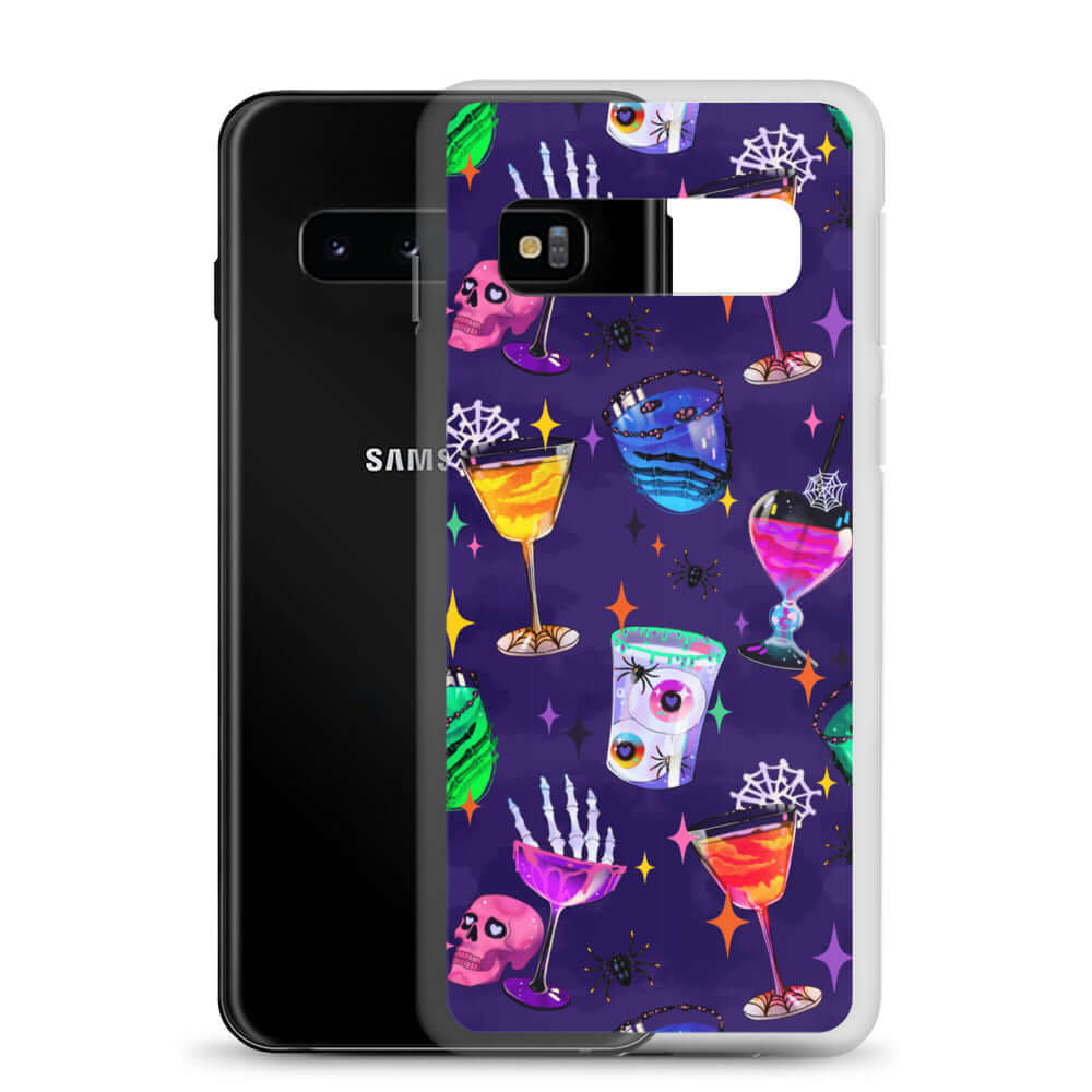 Protect your phone stylishly with the Monster Party Samsung® Clear Case, featuring vibrant Halloween-themed designs.