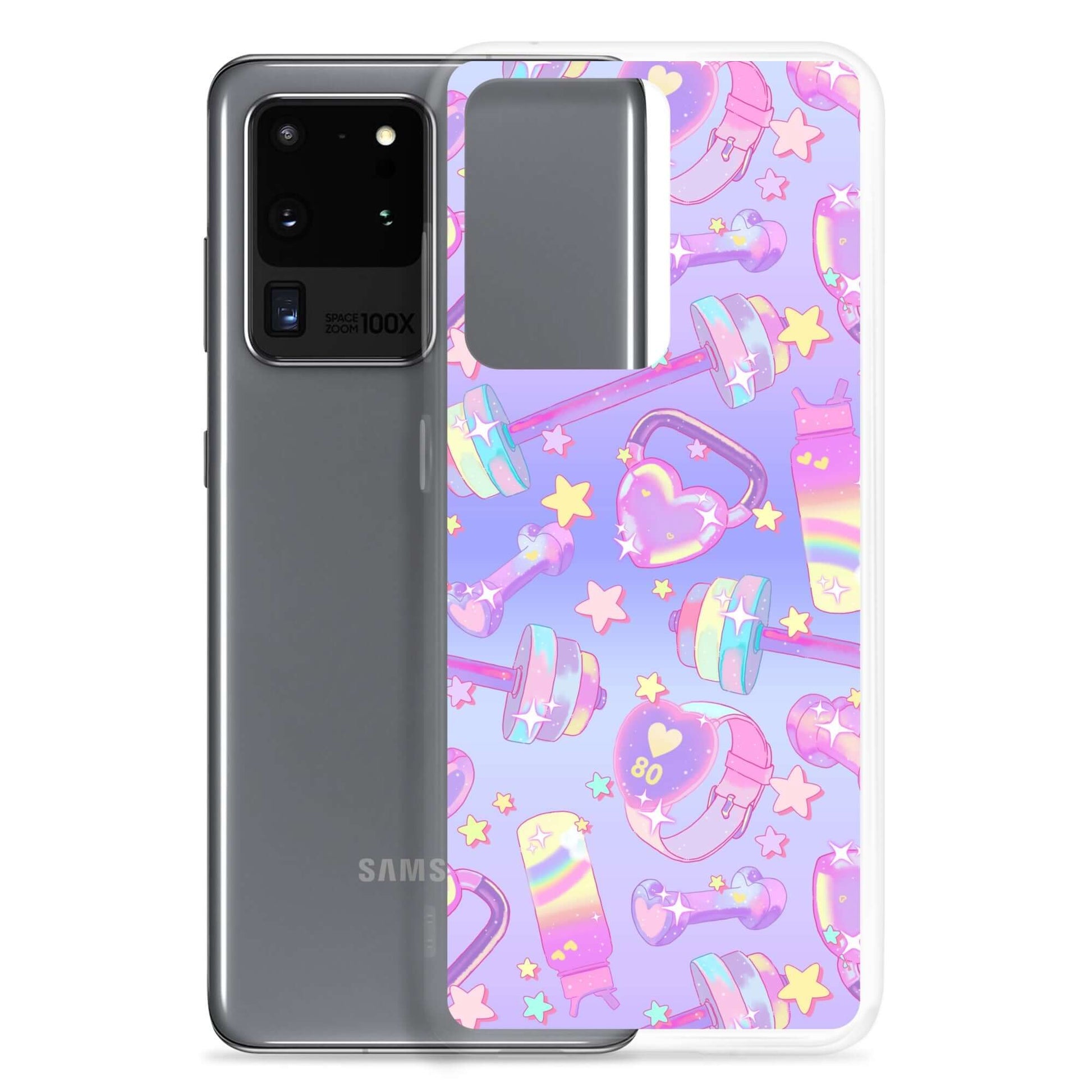 Protect your phone stylishly with the Glitter Gains Samsung® Clear Case, featuring a colorful design and flexible sides.