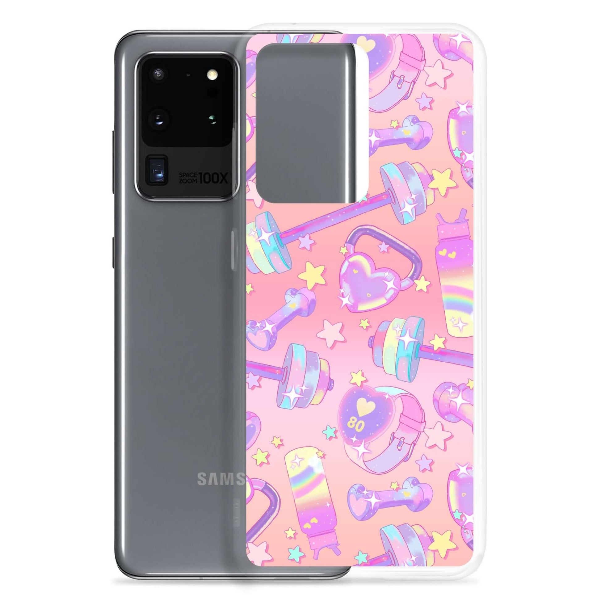Protect your phone stylishly with the Glitter Gains Samsung® Clear Case featuring a vibrant design and precise cutouts.