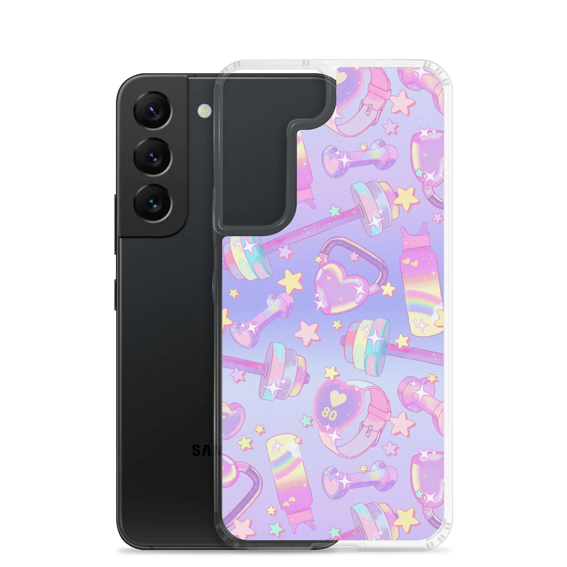 Sleek Glitter Gains Samsung® Clear Case with vibrant design, offering protection from scratches and easy access to ports.