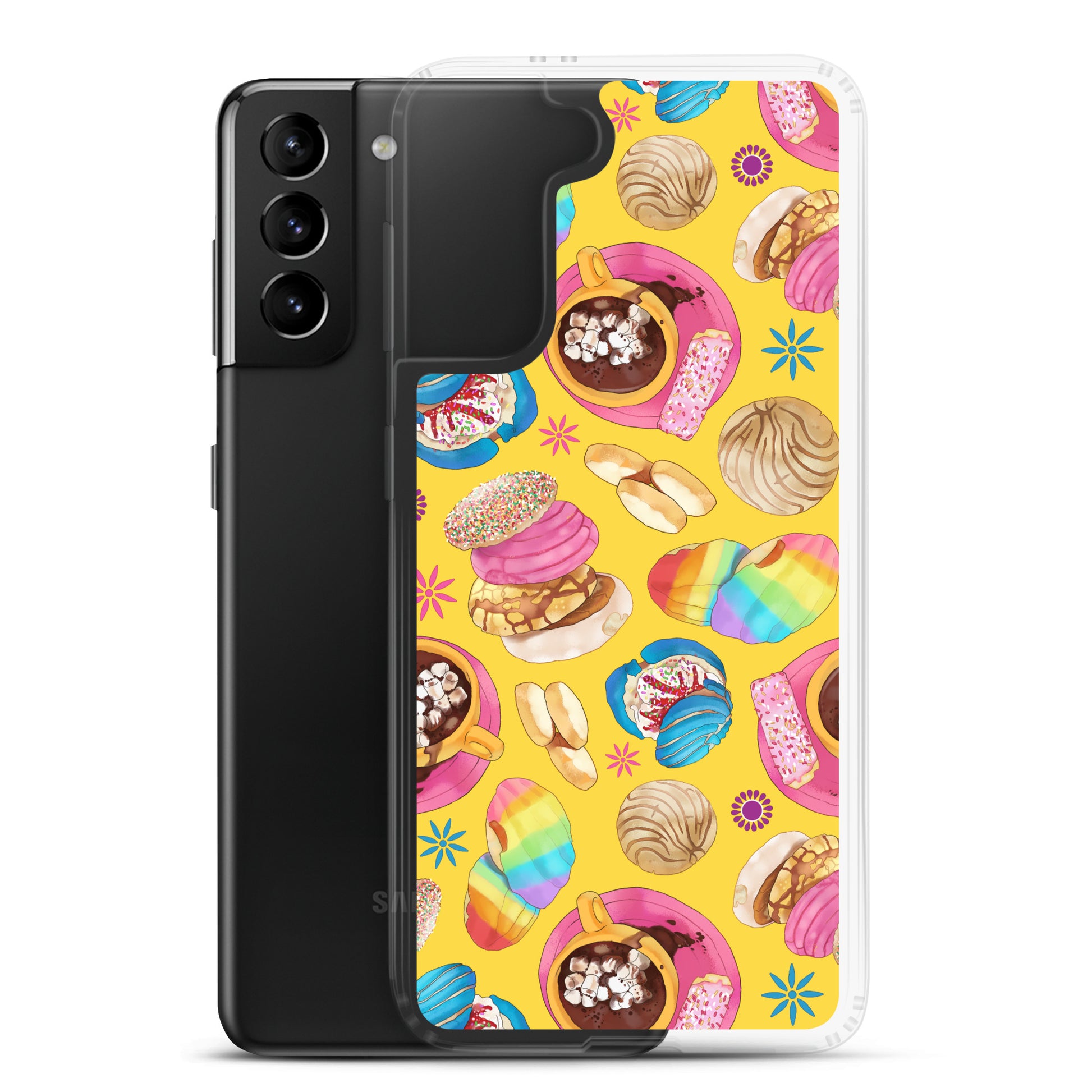 Colorful Pan Dulce Samsung® Clear Case, featuring sweet treats design, offers stylish protection for your phone.