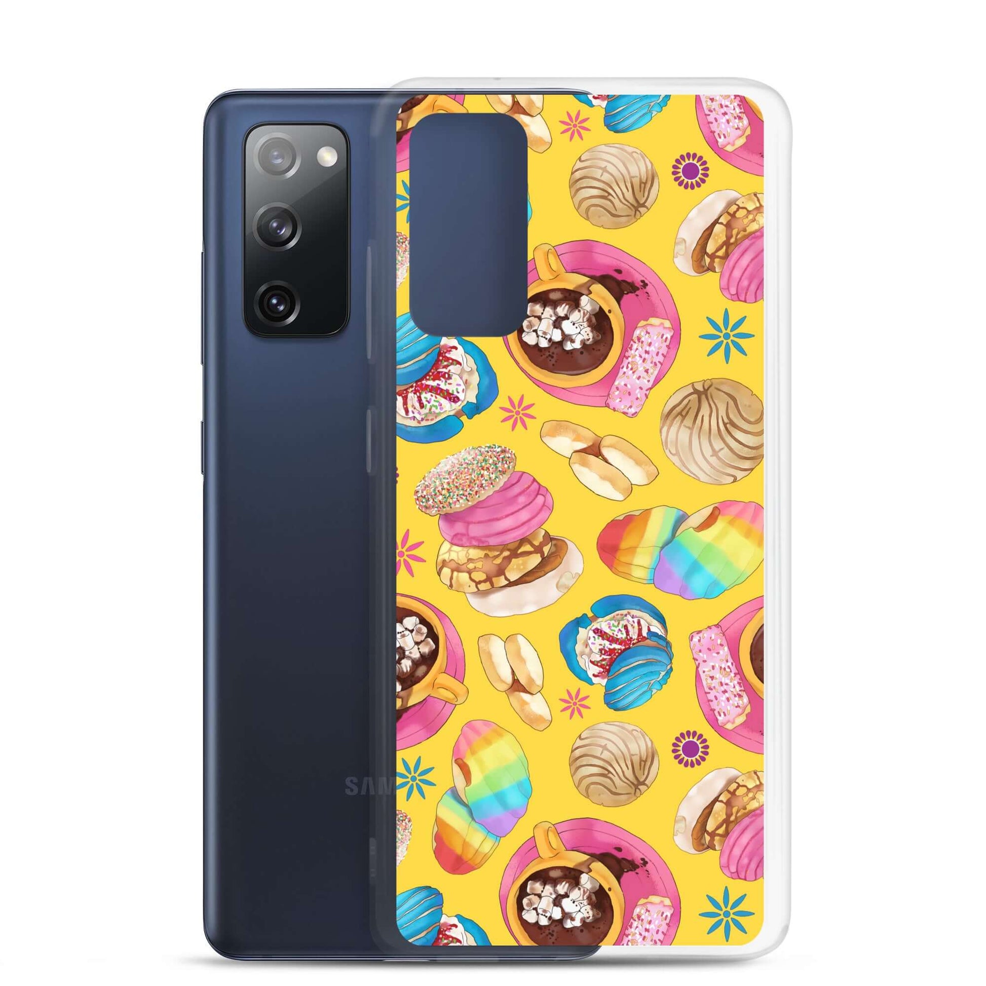 Colorful Pan Dulce Samsung® Clear Case featuring delightful baked treats, perfect for protecting your phone stylishly.