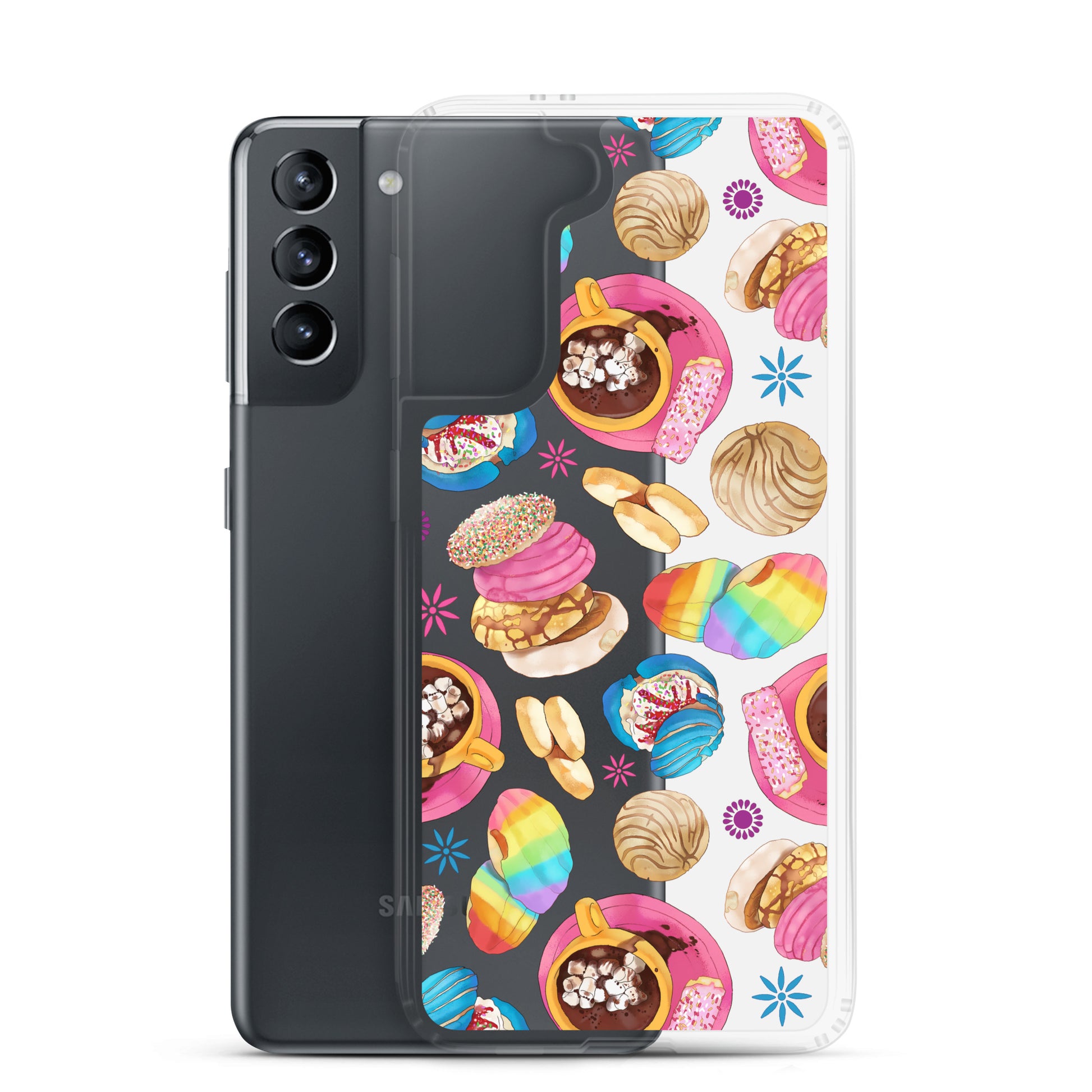 Colorful Pan Dulce Samsung® Clear Case for Galaxy S21, offering stylish protection against scratches and dirt.