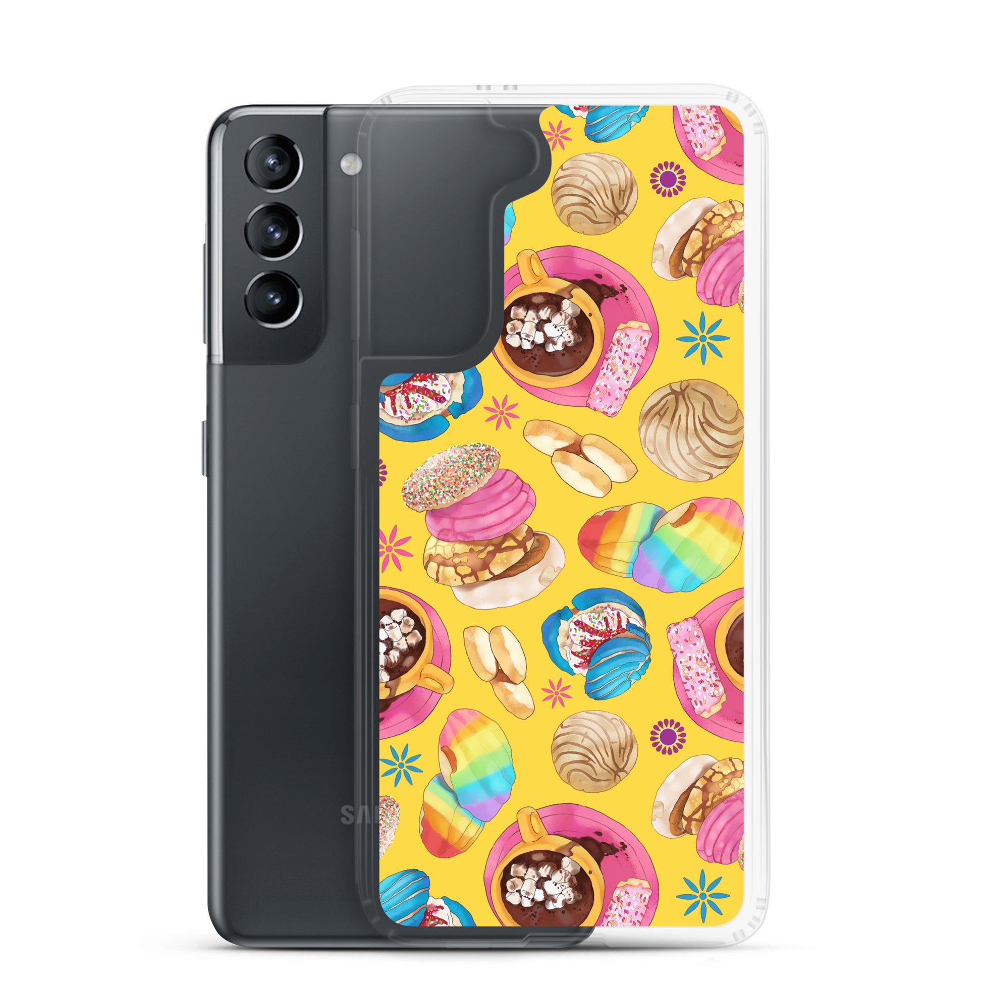 Vibrant Pan Dulce Samsung® Clear Case showcasing colorful baked treats—perfect protection for your Galaxy S21.