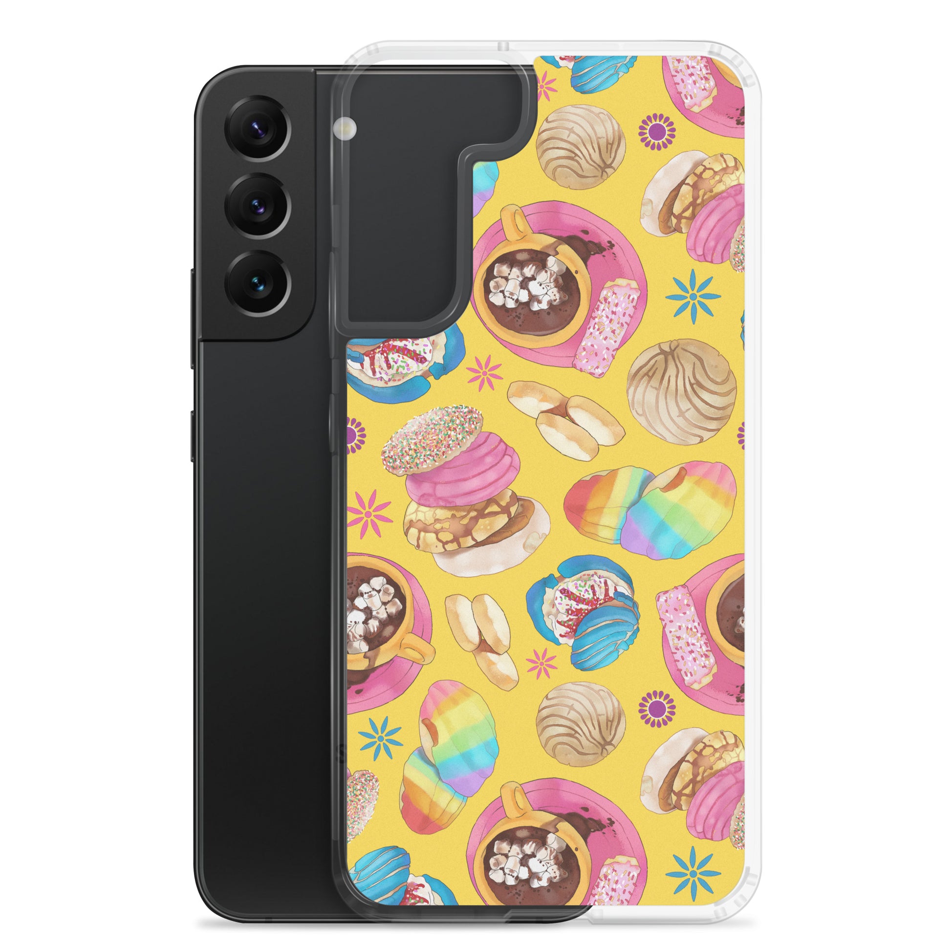 Colorful Pan Dulce Samsung® Clear Case showcasing delicious baked treats, perfect for protecting your Samsung phone.