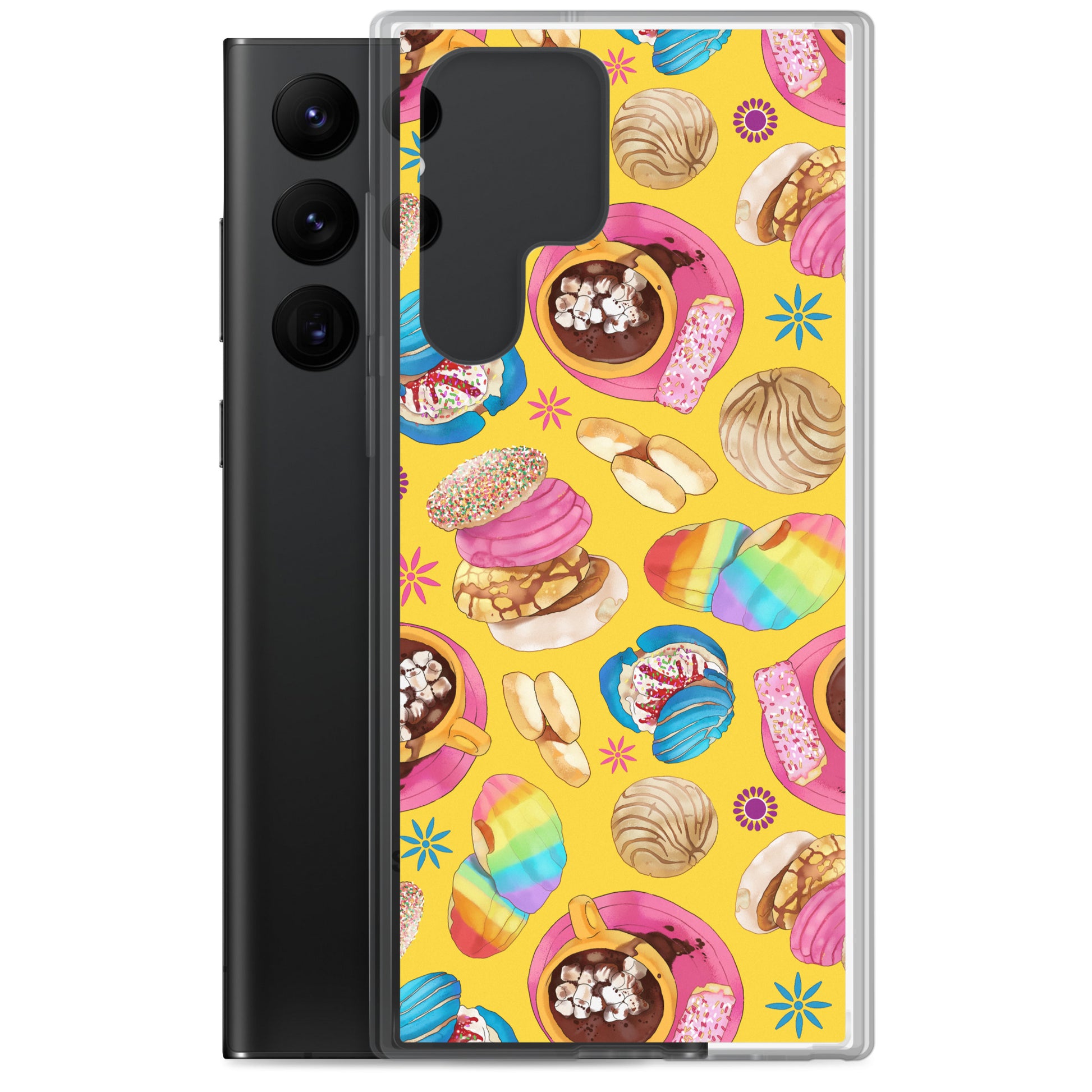 Colorful Pan Dulce Samsung® Clear Case showcases delightful treats, offering style and protection for your phone.