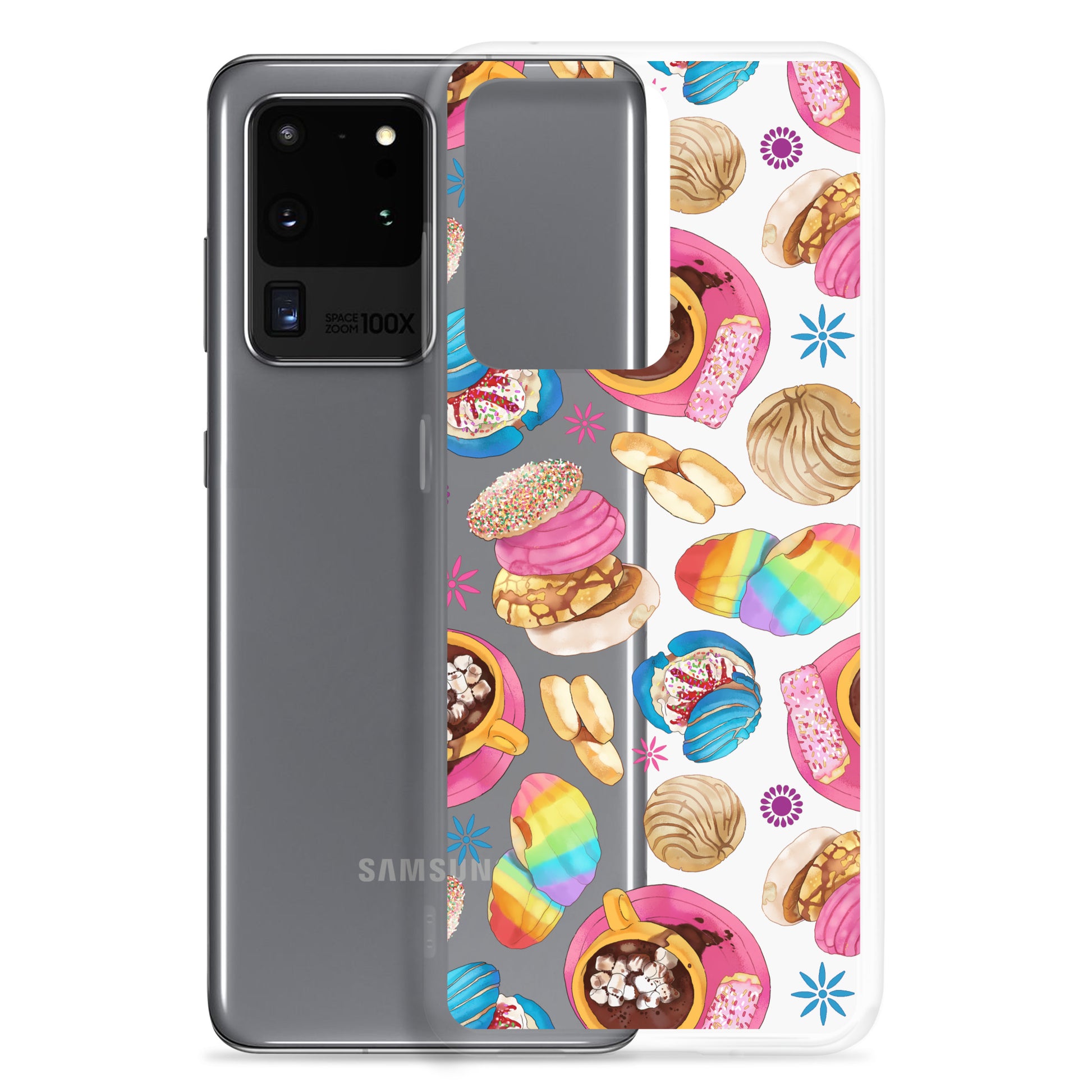 Colorful Pan Dulce Samsung® Clear Case featuring delightful baked treats design, perfect for vibrant style and protection.