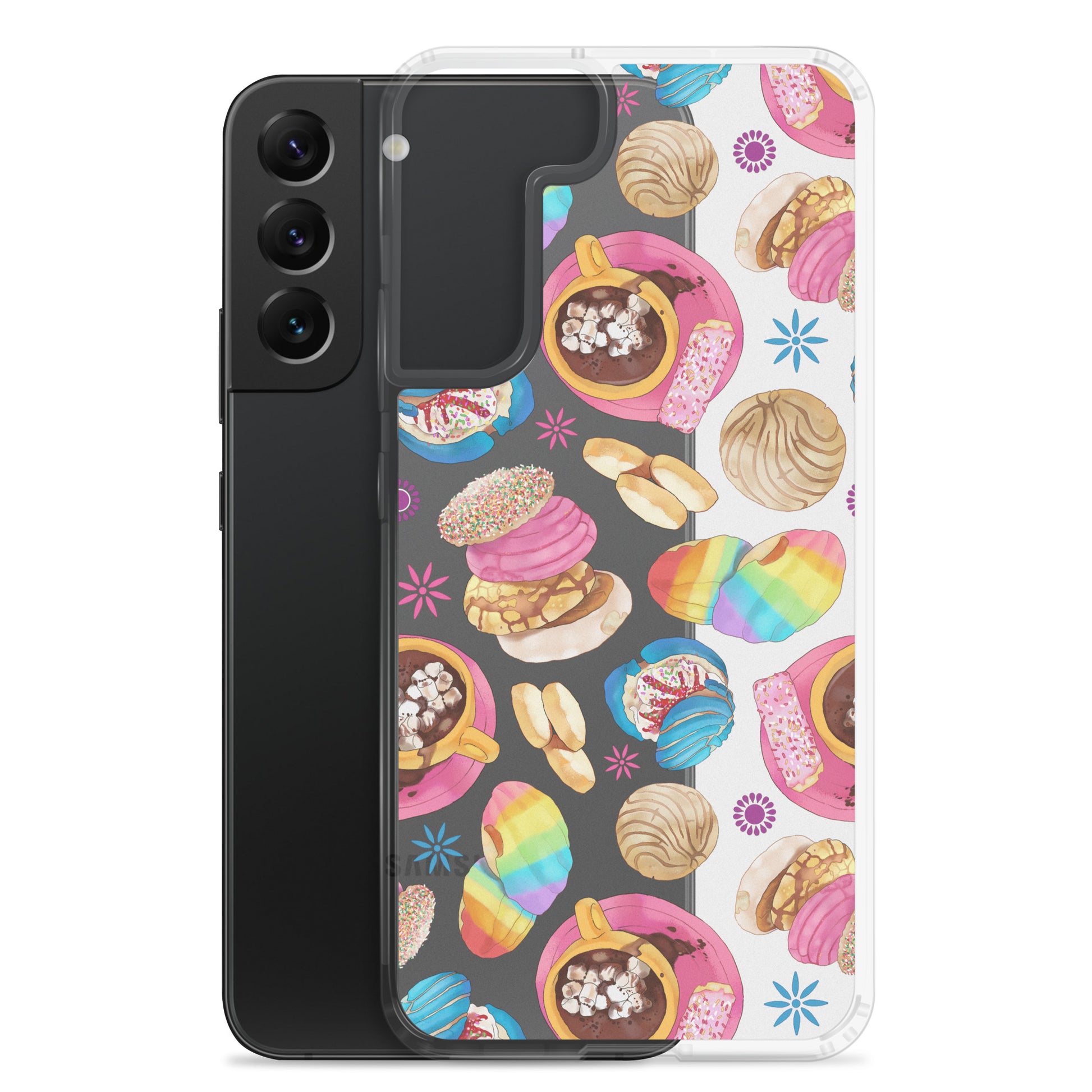 Colorful Pan Dulce Samsung® Clear Case featuring delightful baked treats, perfect for style and protection.