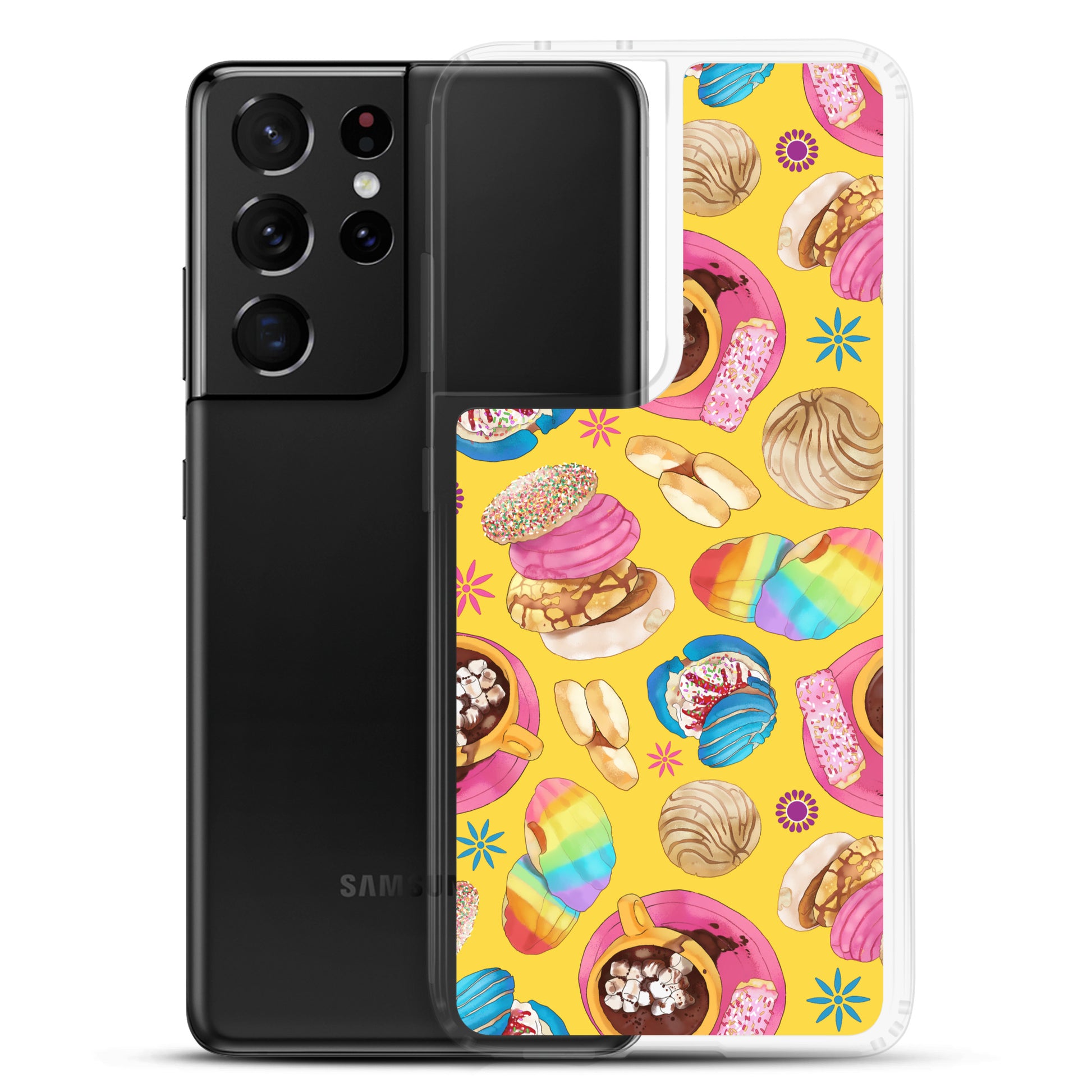 Colorful Pan Dulce Samsung® Clear Case offers stylish protection for your phone while showcasing vibrant baked treats.