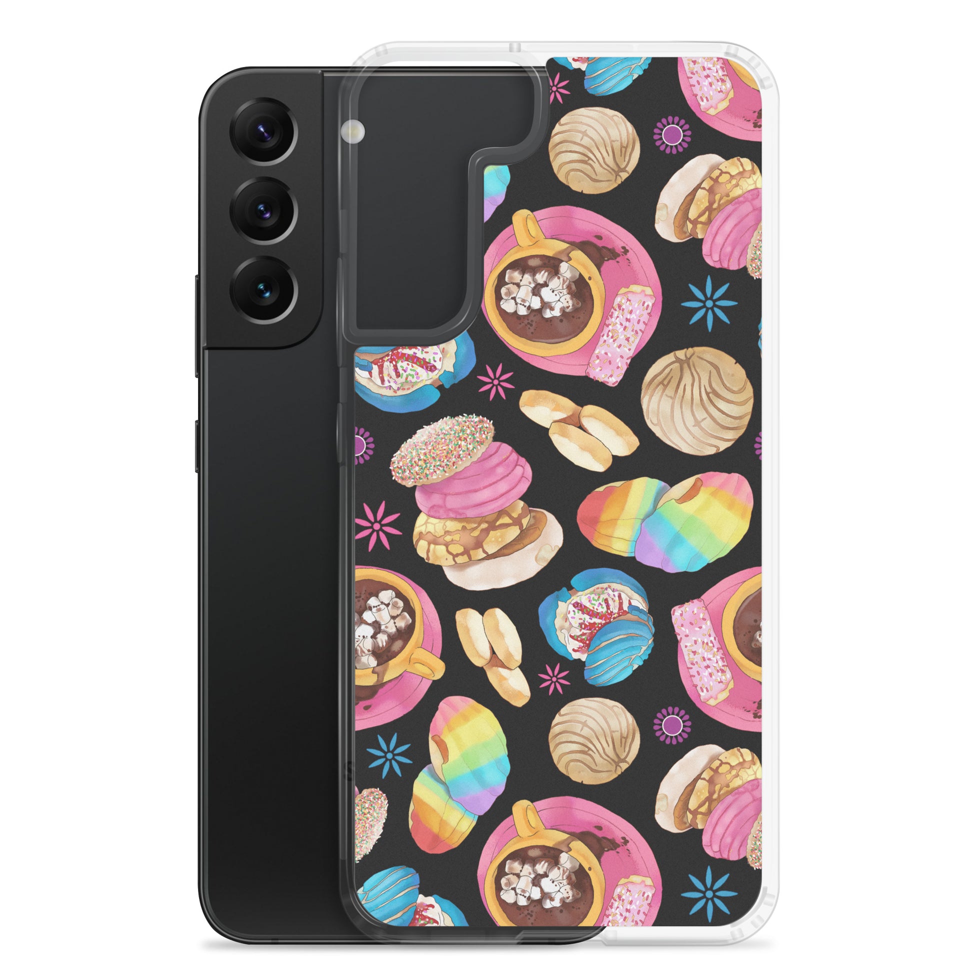 Colorful Pan Dulce Samsung® Clear Case features delicious treats, protecting your phone stylishly and effectively.