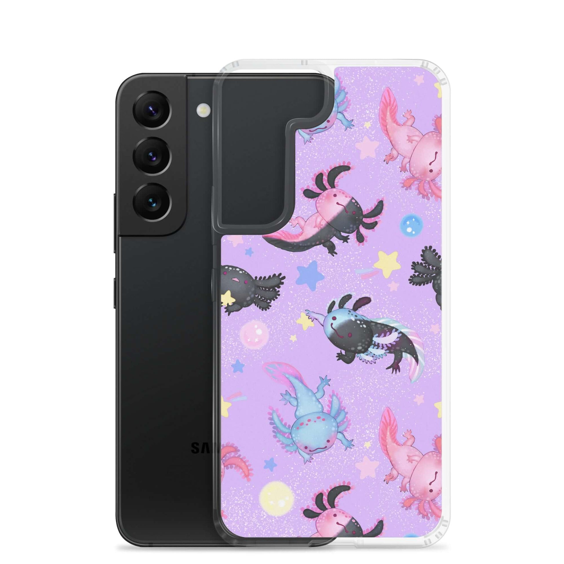 Protect your phone in style with the Axolotl Samsung® Clear Case, showcasing adorable axolotls and vibrant colors.