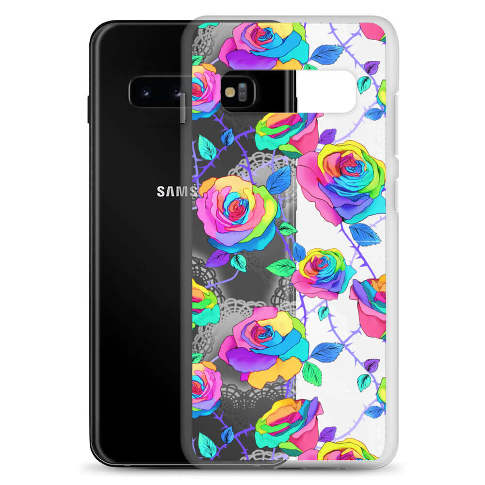 Protect your Samsung® with the Enchanted Rose Samsung® Clear Case (Transparent), featuring vibrant rose designs.